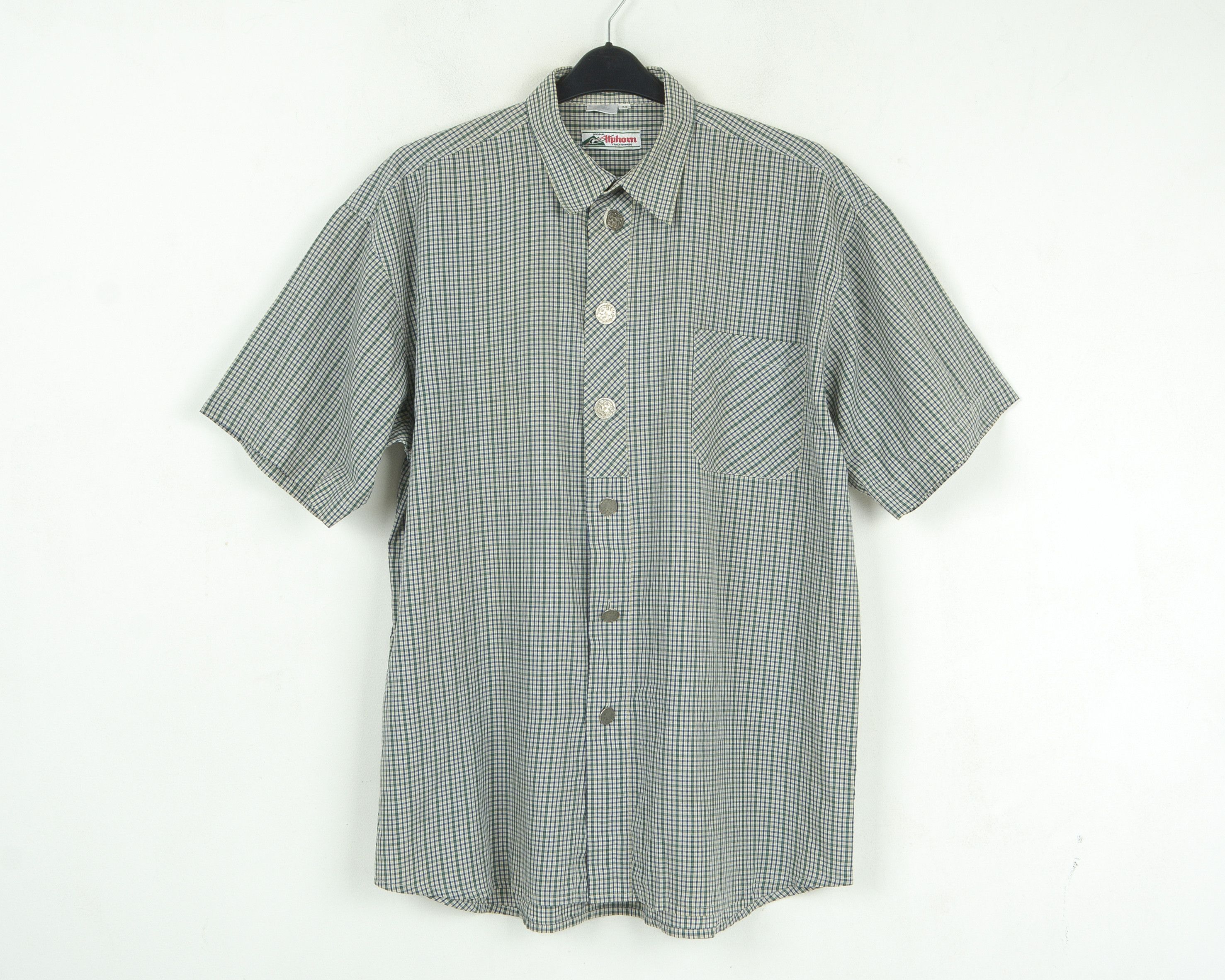 Vintage ALPHORN Trachten Size 43 Shirt Short Sleeved Plaid Check Size US L / EU 52-54 / 3 - 3 Thumbnail