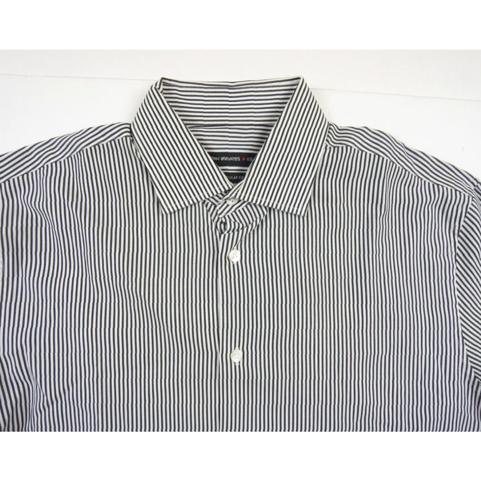 John Varvatos John Varvatos Shirt Mens 15.5 Black Button Down Striped Regular Fit Collared Size US M / EU 48-50 / 2 - 2 Thumbnail