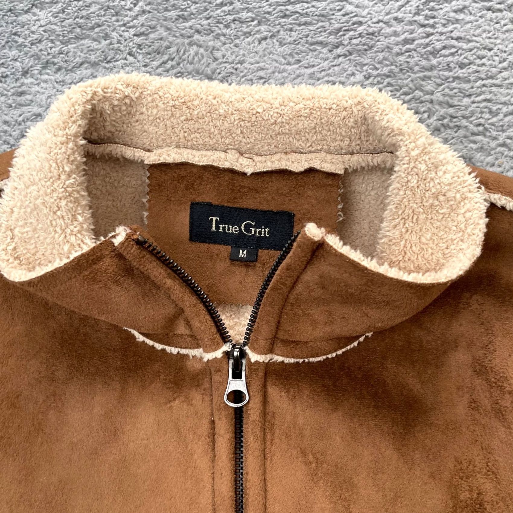Vintage VINTAGE True Grit Jacket Womens Medium Brown Tumbled Faux Suede Coat Mock Neck Full Zip Mens? Size M / US 6-8 / IT 42-44 - 3 Thumbnail