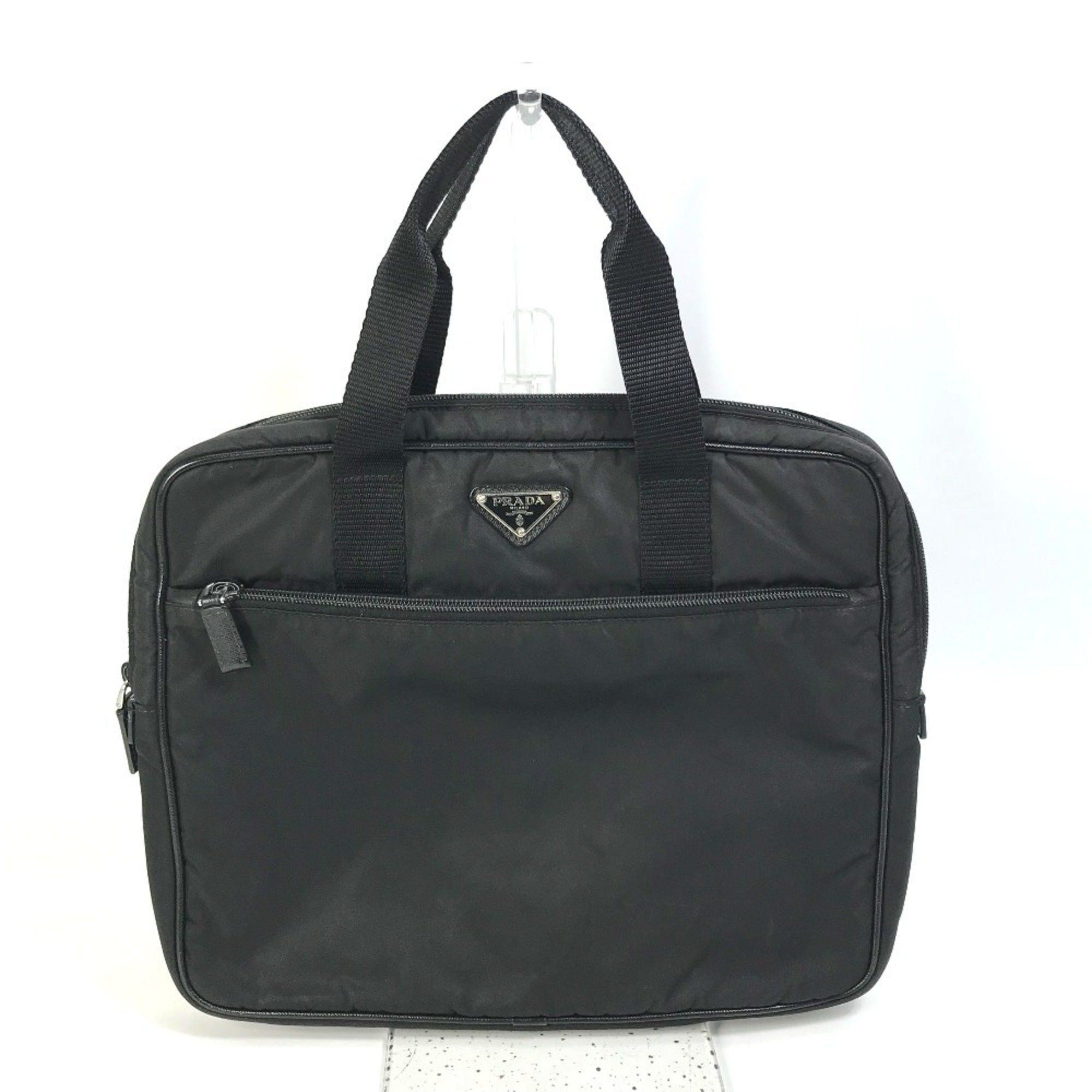 Prada Triangle Logo Plate Handbag PC Bag Computer Case Business Nylon Men's Black