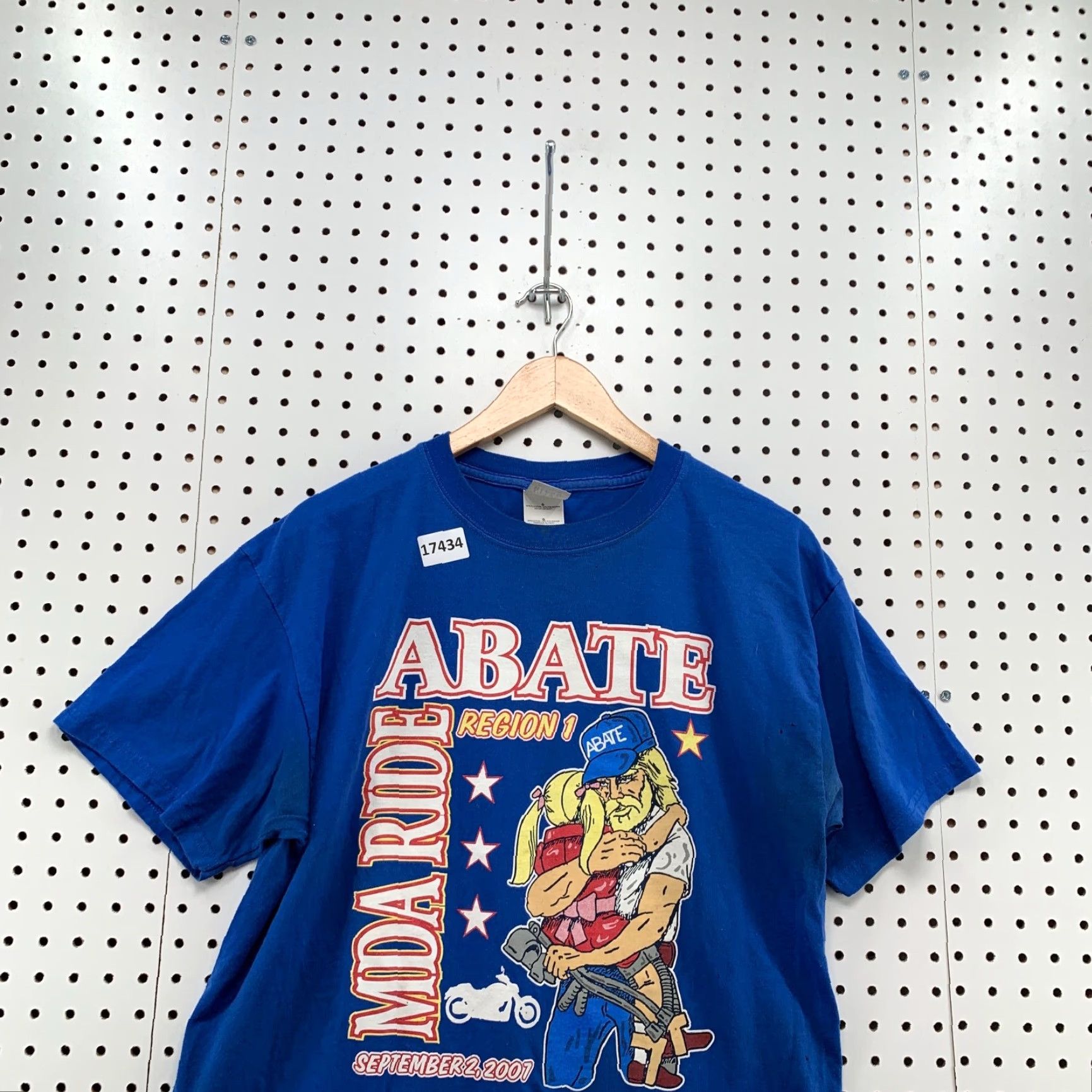 Gildan VINTAGE Gildan Motorcycle T-Shirt Adult Large Blue Graphic Short Sleeve y2K Mens Size US 33 - 2 Thumbnail