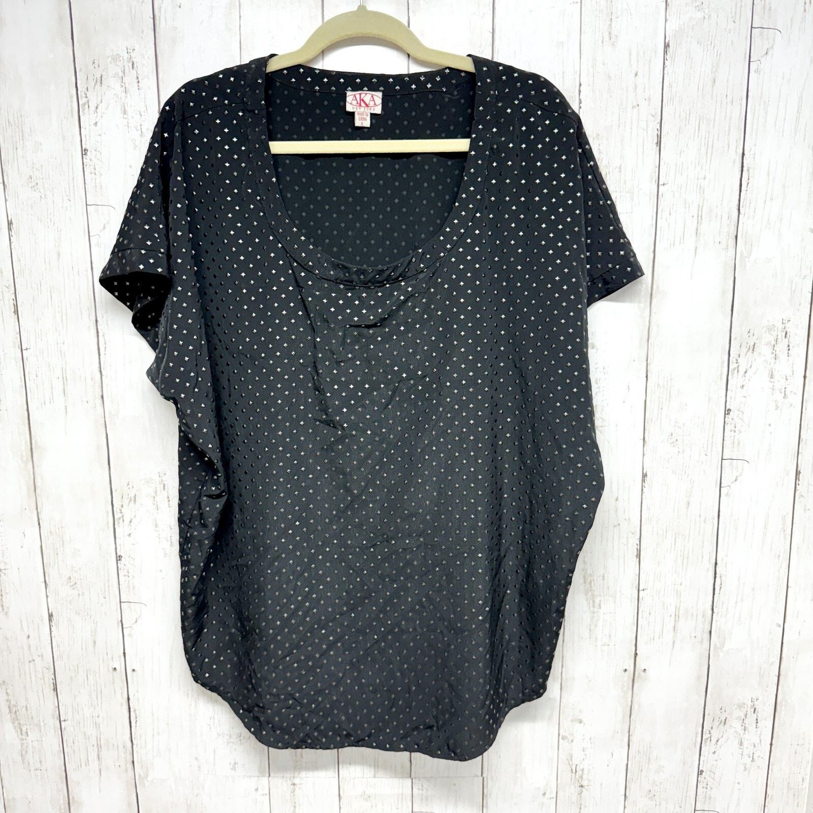 Other AKA New York Blouse Size Large Black Short Sleeve Boat Neck Size L / US 10 / IT 46 - 1 Thumbnail