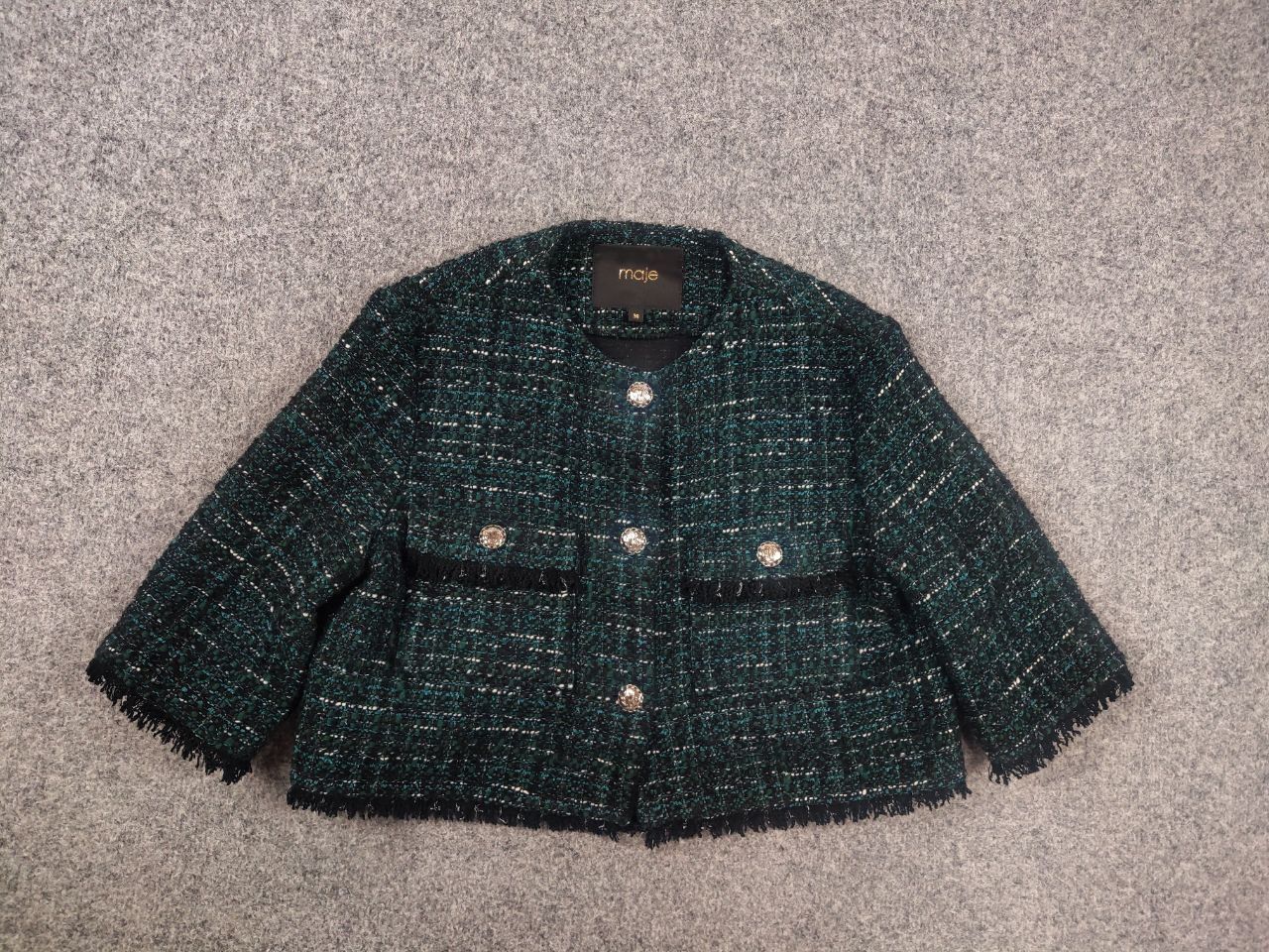 Maje Maje Frayed Cropped metallic boucle-tweed Blazer Jacket Size S / US 4 / IT 40 - 2 Thumbnail