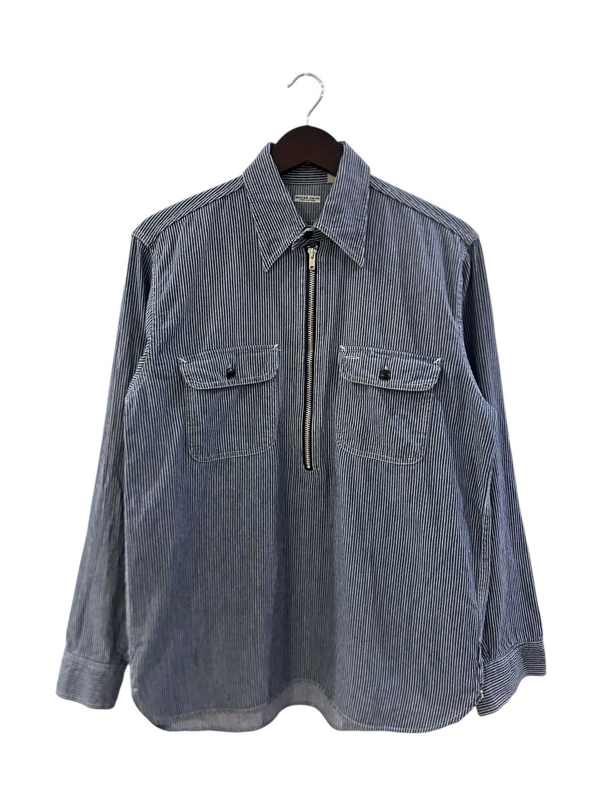 Sugar Cane Vintage Sugar Cane Half Zipper Work Shirt Jeans Fabric Size US L / EU 52-54 / 3 - 1 Thumbnail
