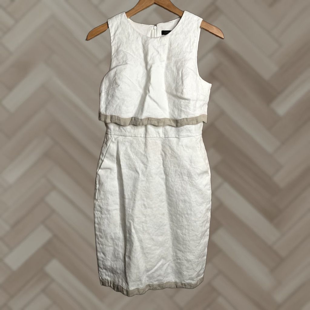 J.Crew J.CREW Dress Beige Sleeveless Midi Sheath Womens 4 Casual Office Wedding Travel Workwear Party/Cocktail Formal 90s? Size S / US 4 / IT 40 - 1 Thumbnail