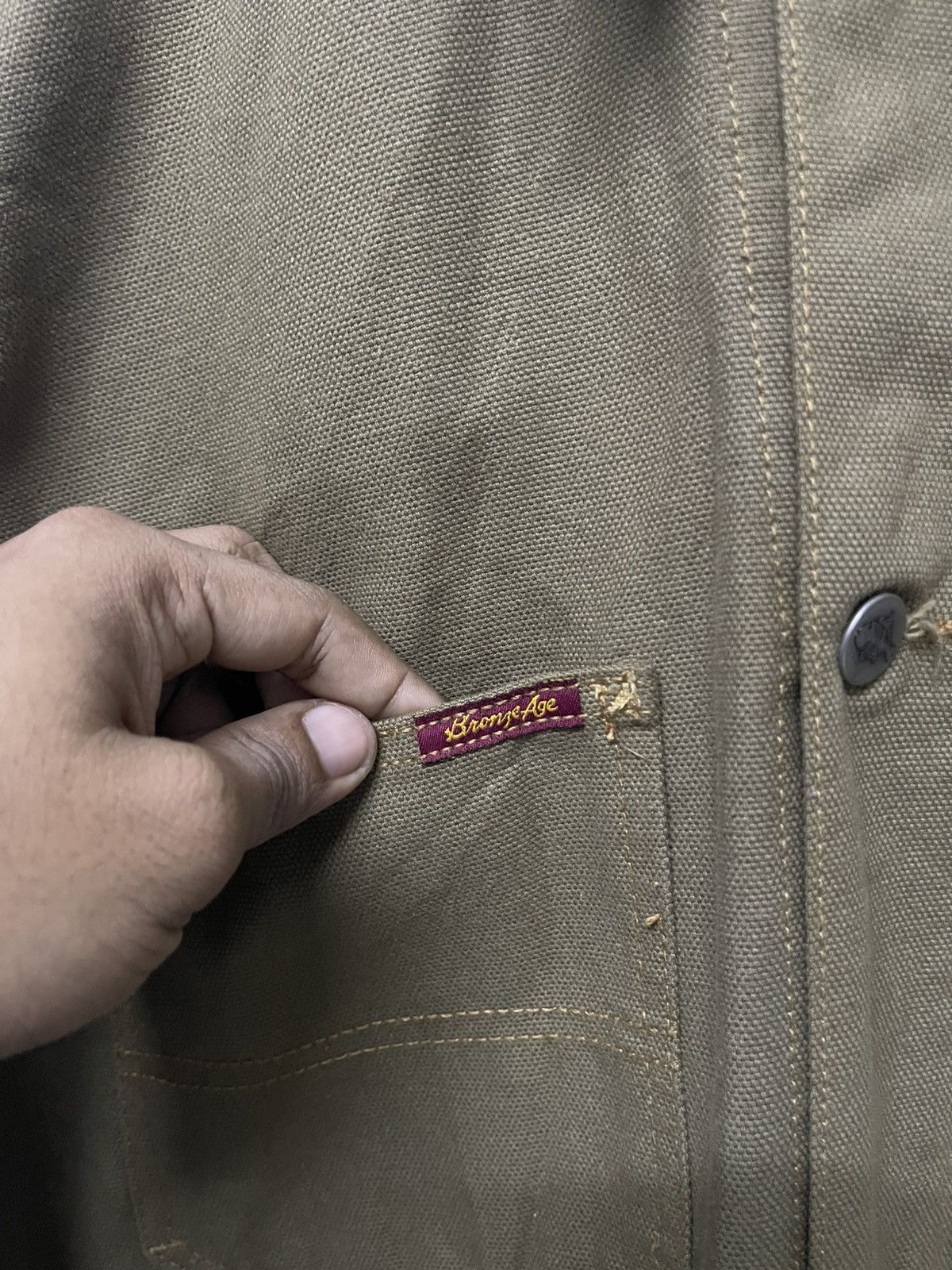 Vintage 1990s BRONZE AGE PIT CREW MOSS GREEN CANVAS CORE JACKET RARE Size US XXL / EU 58 / 5 - 12 Thumbnail