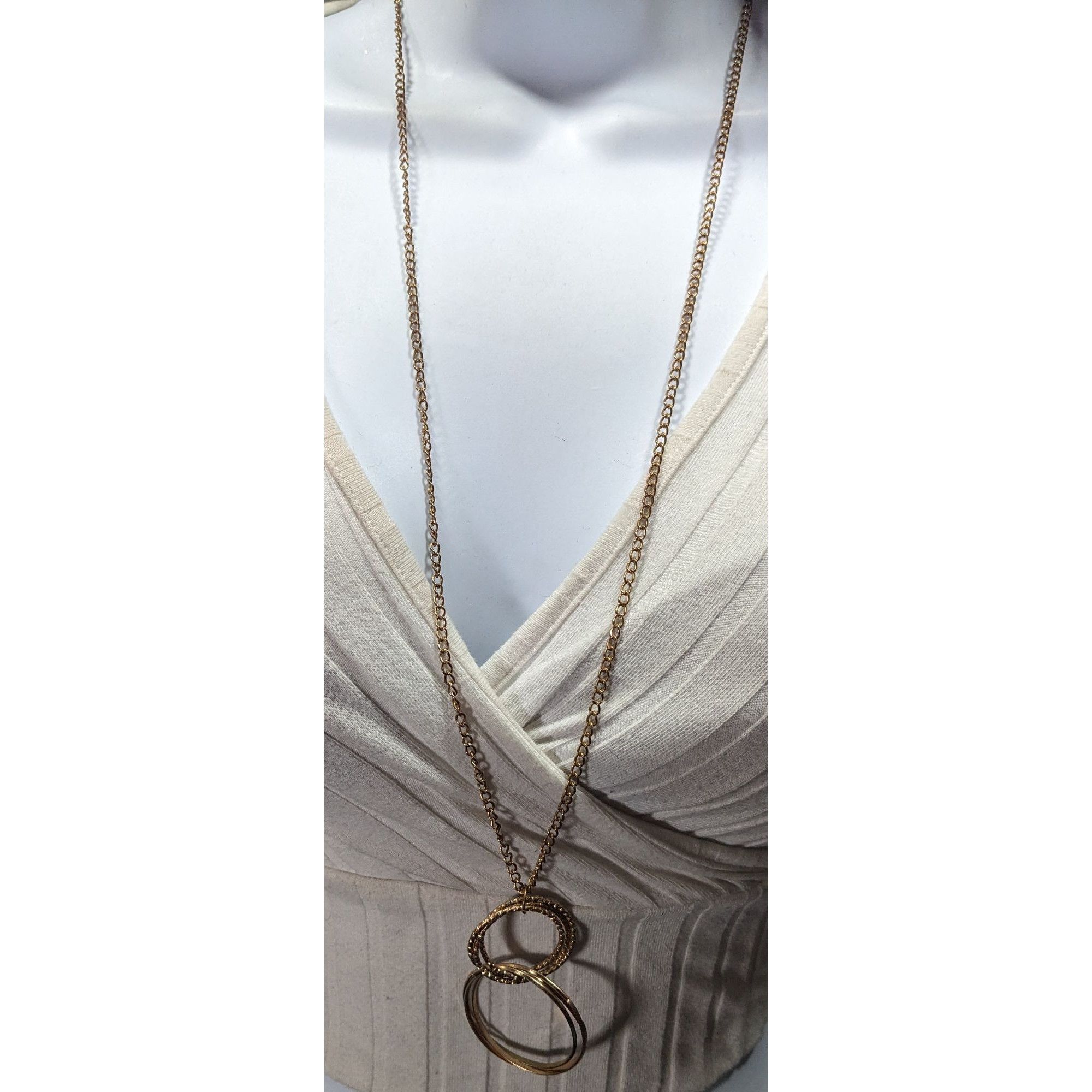 Other Casual Geometric Gold Tone Double Ring Pendant Necklace Size ONE SIZE - 4 Thumbnail