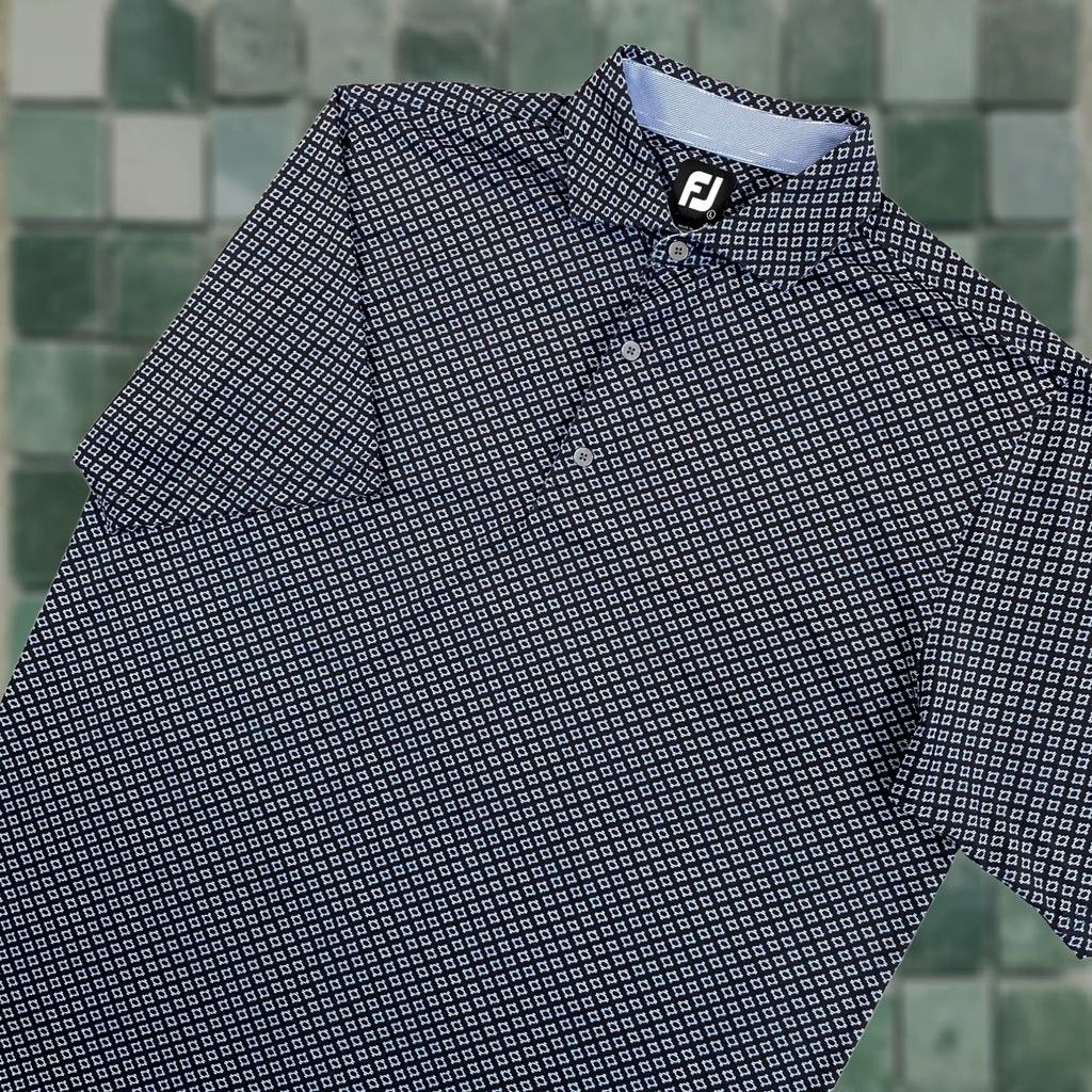 Footjoy FootJoy Polo Shirt Men L Black FootJoy Lisle Ogee Print Spread Collar Golf Polo Shirt Men Large Black Royal NEW Size US L / EU 52-54 / 3 - 1 Thumbnail