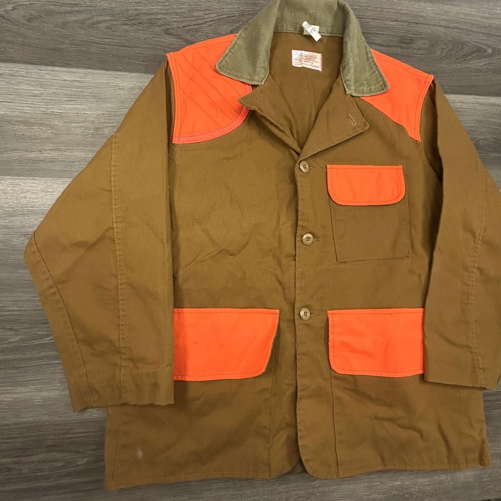 Vintage VINTAGE Saf-T-Bak Jacket Mens Large Hunting Blaze Orange Canvas Cotton Mid-Length Olive Lining Pockets Back Game Pouch Size US L / EU 52-54 / 3 - 3 Thumbnail