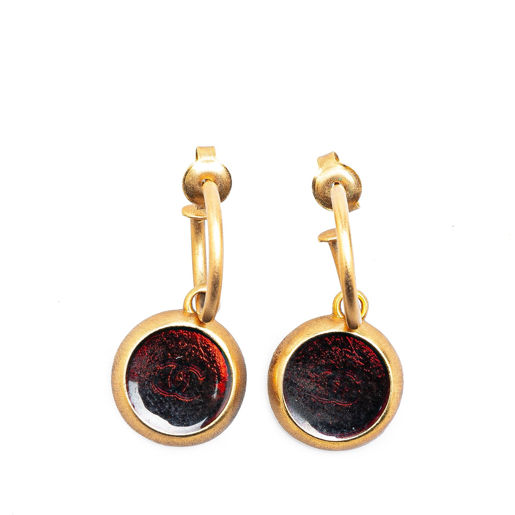 Chanel Chanel Gold Plated Round Swing Push Back Earrings Gold Size ONE SIZE - 1 Thumbnail
