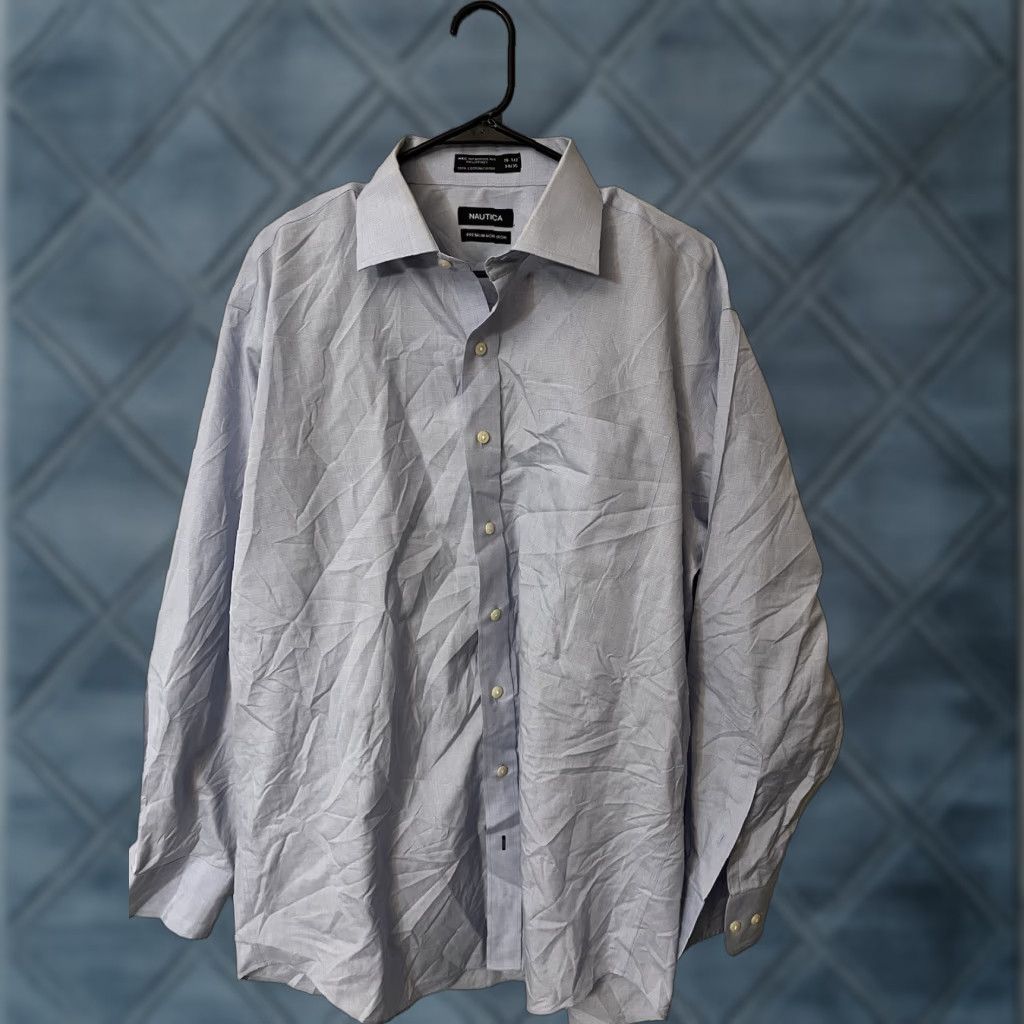 Nautica Nautica Button Up Shirt Men’s 16.5 Blue Solid Long Sleeve Non-Iron 100% Cotton Casual Regular Fit Size US L / EU 52-54 / 3 - 1 Thumbnail