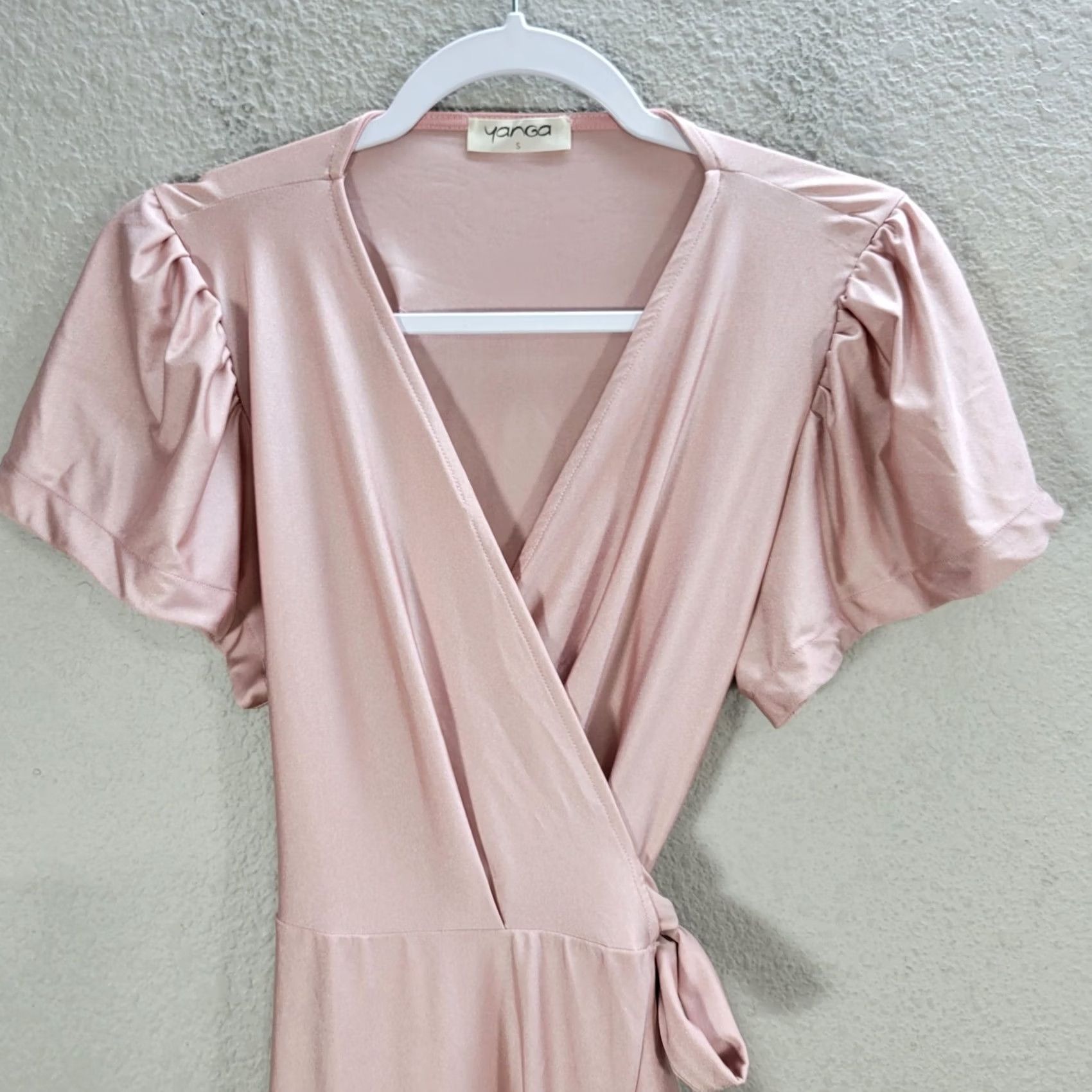 Pinko Yanga Dusty Pink Slinky Wrap Midi Dress Ruffle Cocktail Evening Puff Sleeve Sz S Women) Dress Size S / US 4 / IT 40 - 4 Thumbnail
