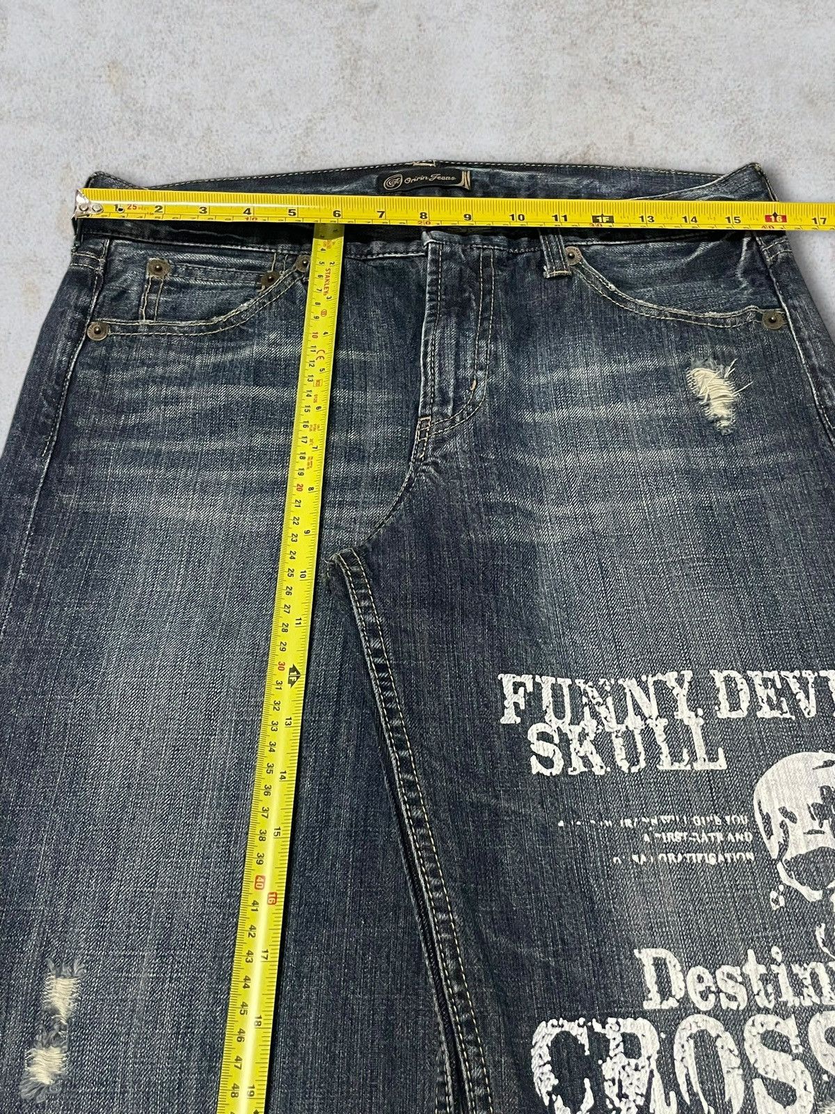 Skull Jeans by an Alchemist Vintage Japanese Skull Cross Printed Distressed Washed Jeans Size US 32 / EU 48 - 14 Thumbnail