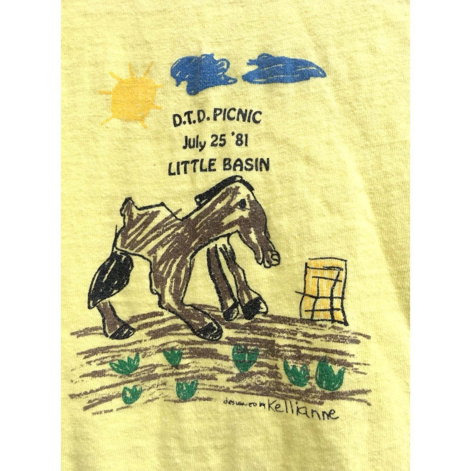 Hanes VINTAGE Hanes DTD Picnic July 25 81 Little Basin Picnic T Shirt Mens L Yellow 1980s Graphic Tee Size US L / EU 52-54 / 3 - 2 Thumbnail