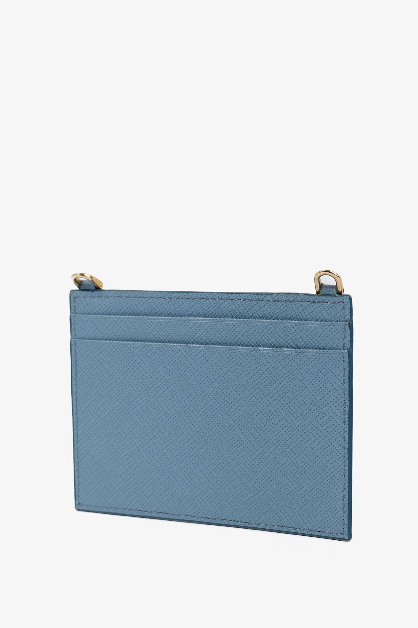Prada Blue Saffiano Leather Shoulder-Strap Card Holder