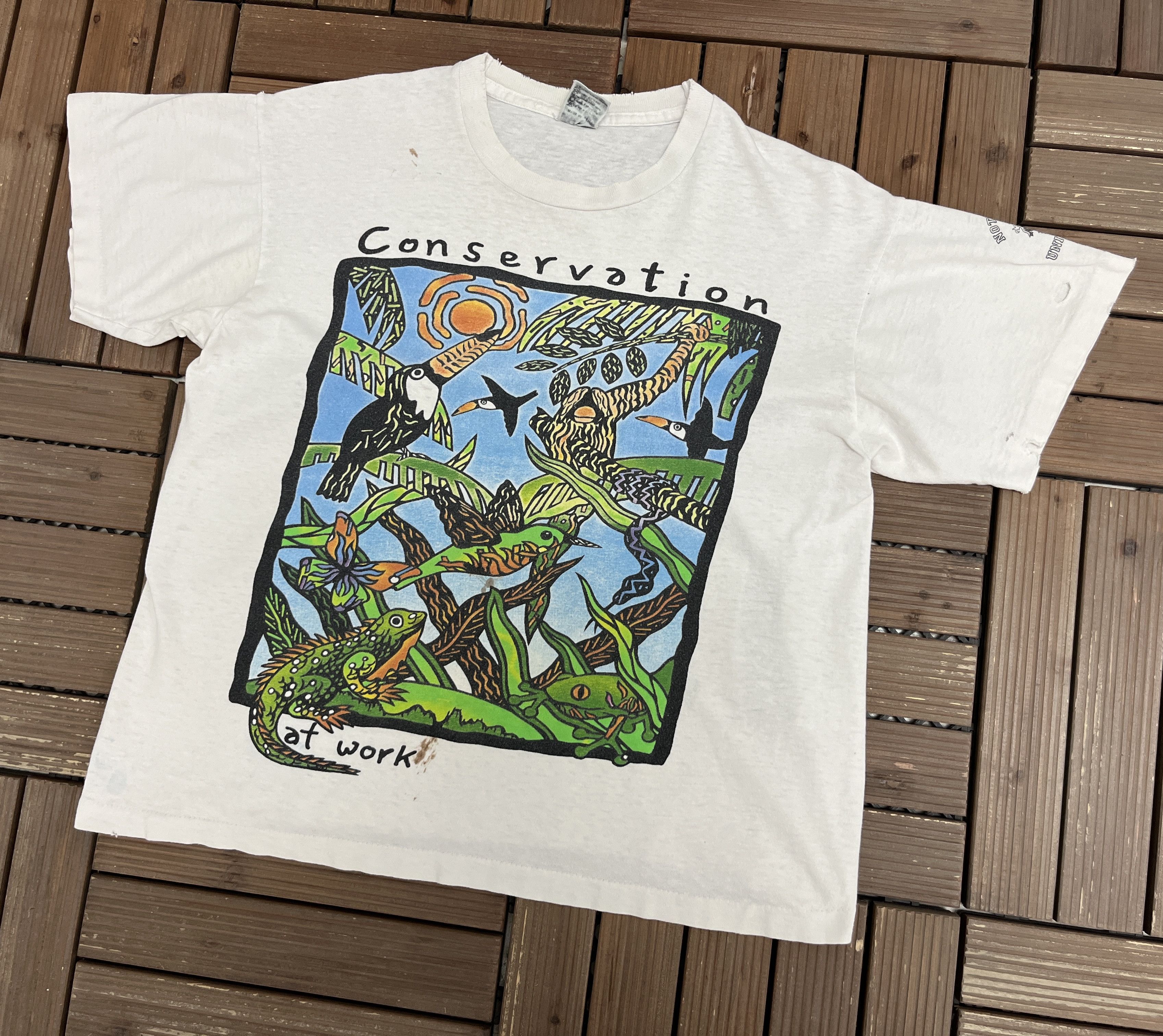 Vintage Conservation At Work Vintage White Distressed T-Shirt Tee Size US XL / EU 56 / 4 - 3 Thumbnail