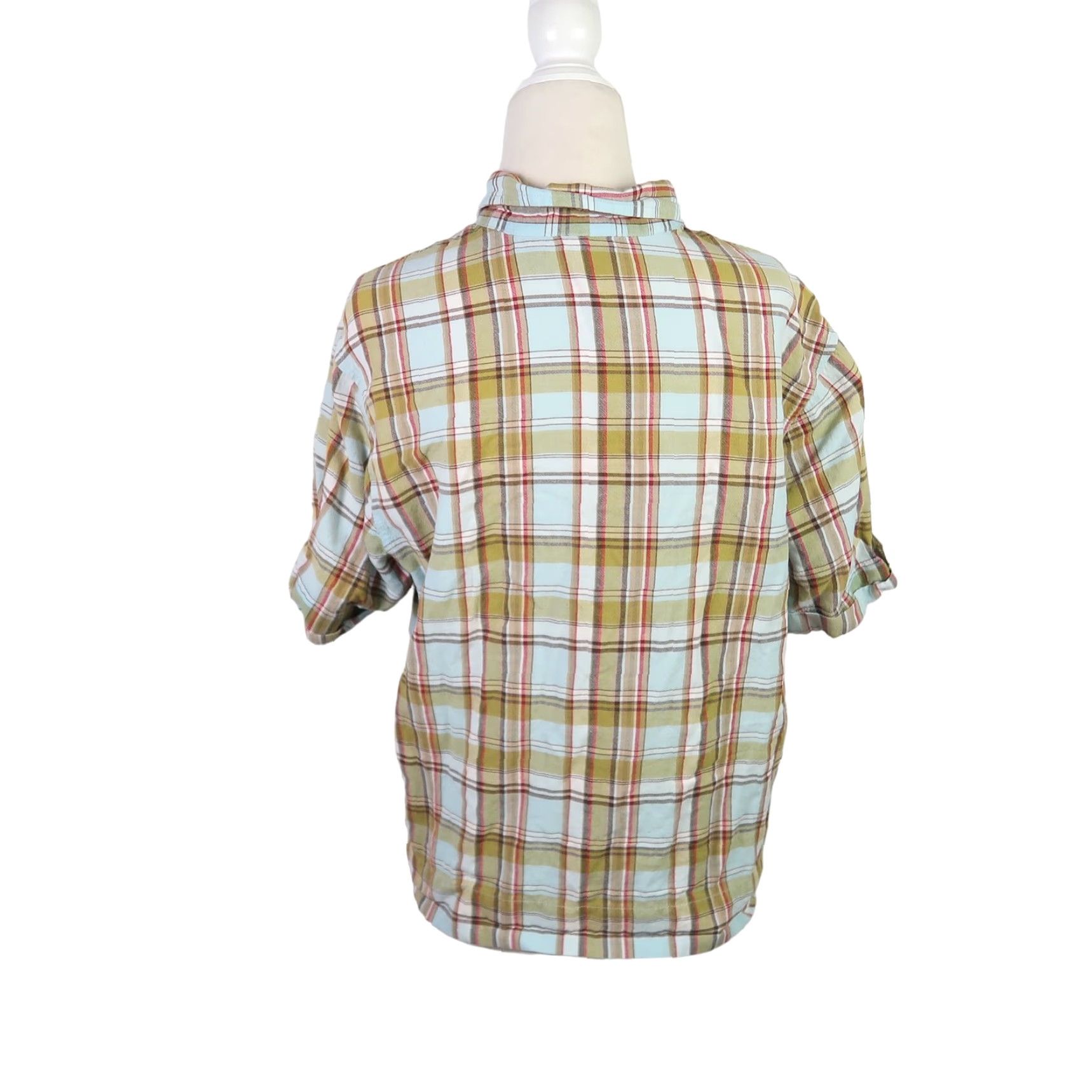Vintage VINTAGE Erika Plaid Shirt Women 90s Short Sleeve Button-Up L Blue Green Casual 100% Cotton Size L / US 10 / IT 46 - 4 Thumbnail