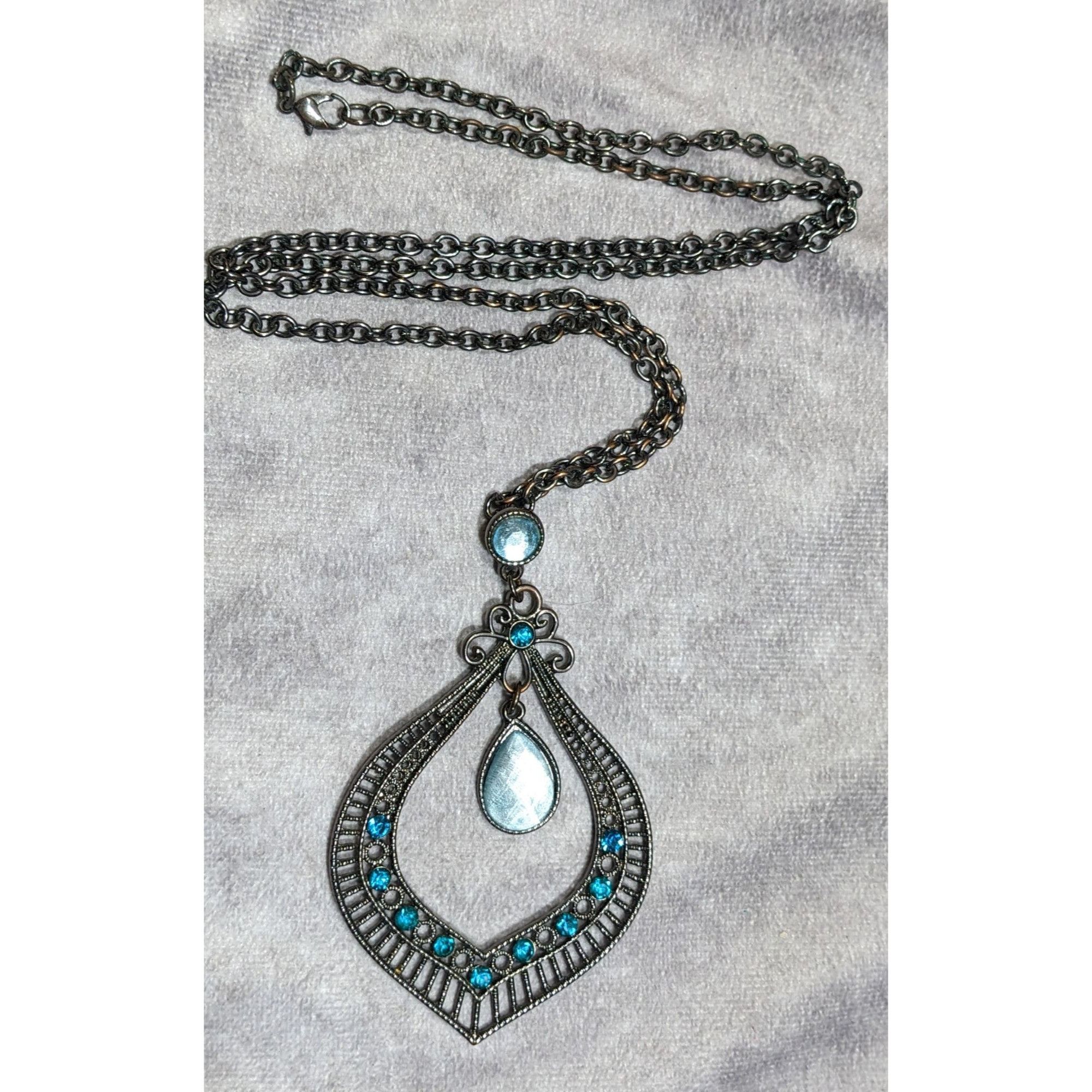Other Bohemian Teardrop Blue Gemmed Silver Tone Pendant Necklace Size ONE SIZE - 8 Thumbnail