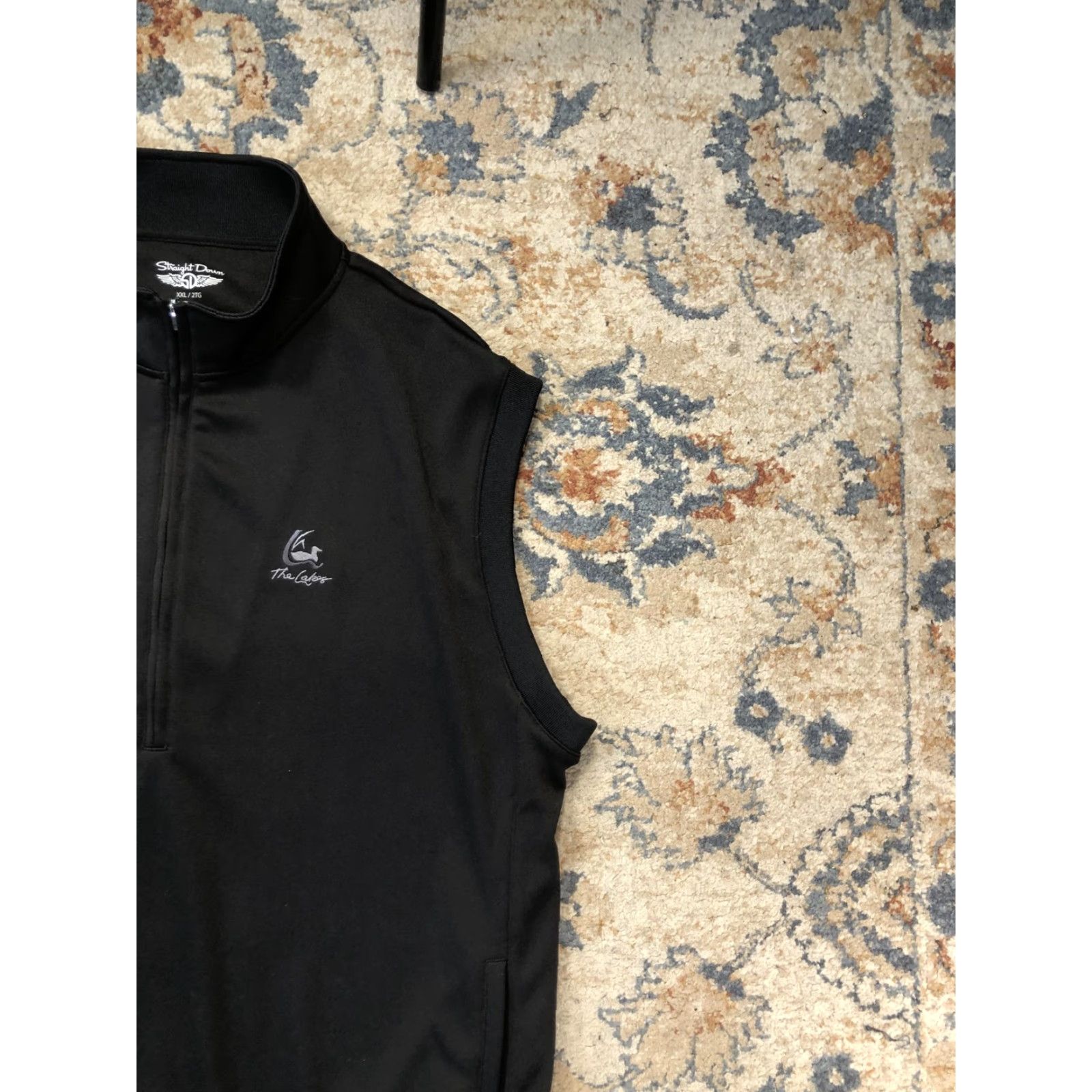 Vintage Straight Down Mens Vest 2XL Black 1/4 Zip Mock Neck Pockets Logo Embroidered Sleeveless Knitted Sweater Vest Size US XXL / EU 58 / 5 - 4 Thumbnail
