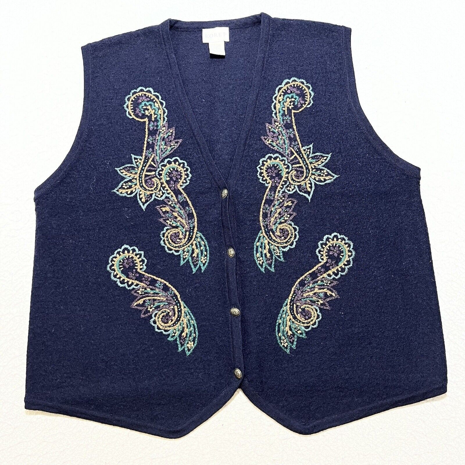 Vintage Vintage Koret Wool Cardigan Sweater Vest Embroidery V-Neck Size L / US 10 / IT 46 - 1 Thumbnail