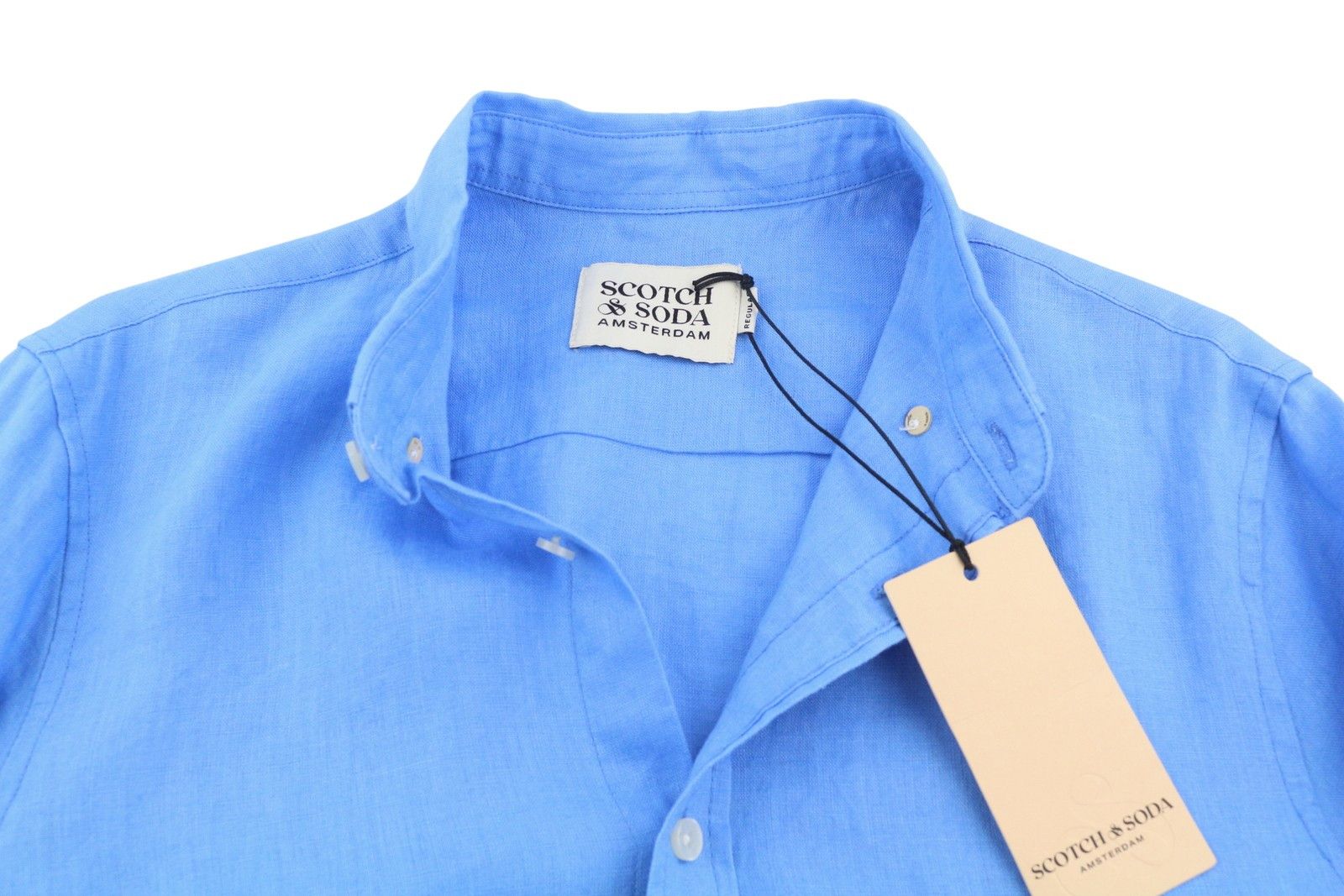 Scotch & Soda M Blue Linen Button-Down Roll-Up Shirt 88519 Size US M / EU 48-50 / 2 - 4 Thumbnail