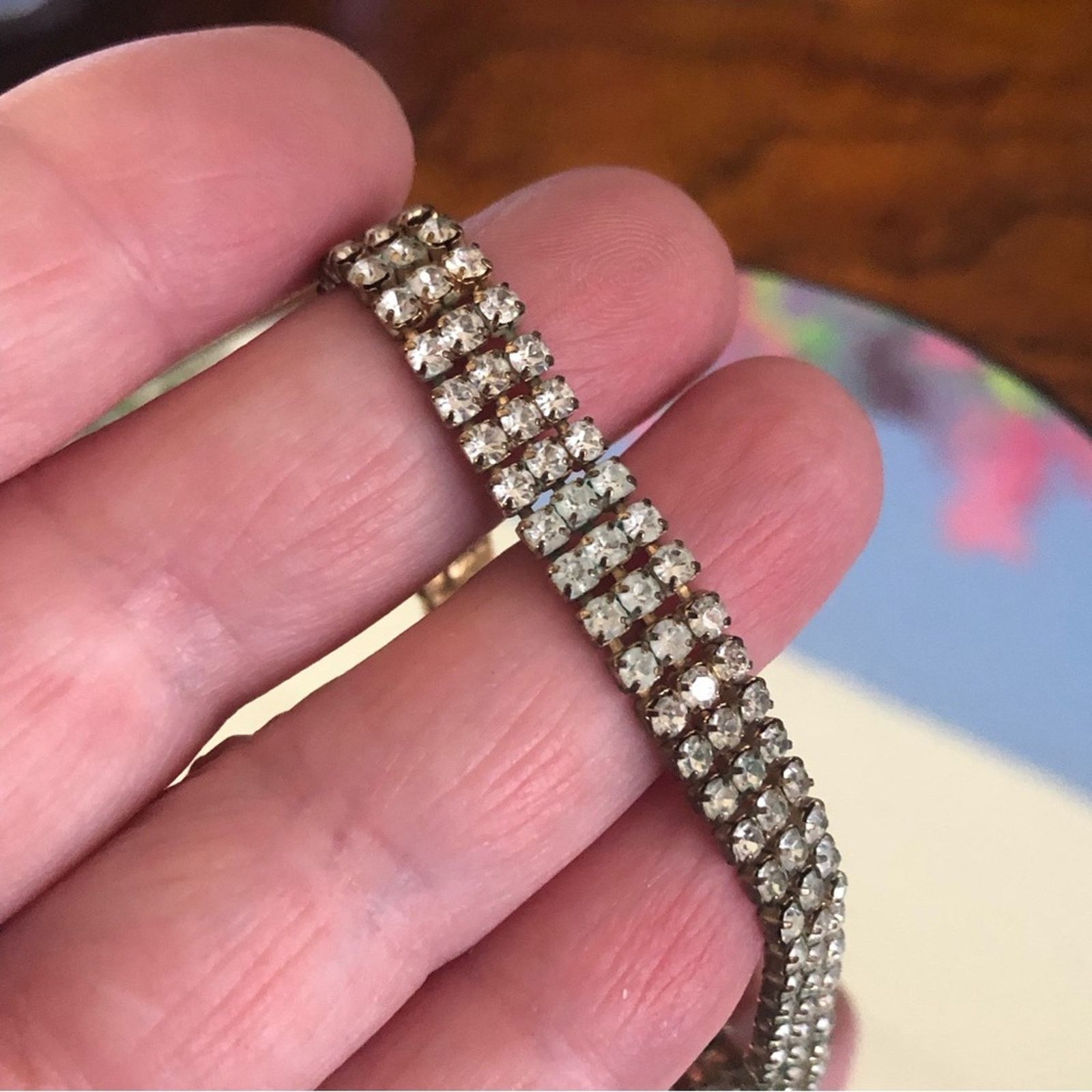 Vintage Vintage triple row clear rhinestone bracelet Size ONE SIZE - 2 Thumbnail