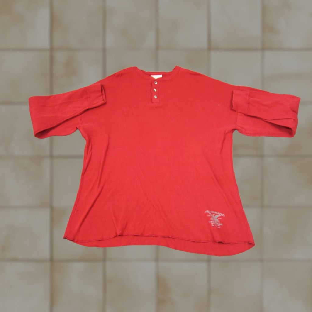 Vintage Amalgamated Shirt Mens Large Red Henley Cotton Long Sleeve Made in USA Classic 90s Vintage Regular Size US L / EU 52-54 / 3 - 1 Thumbnail