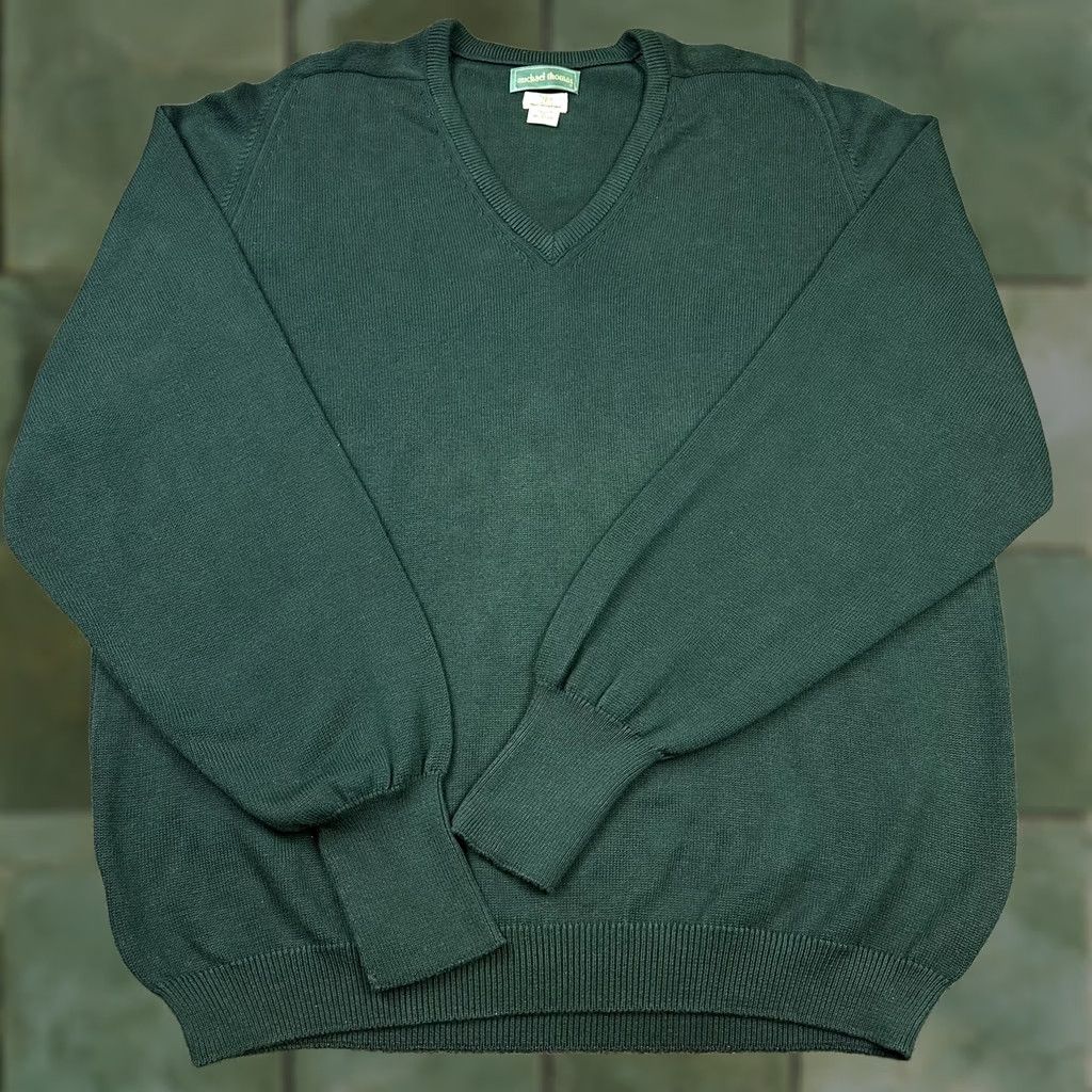 Vintage VINTAGE Mens Sweater 3XL Green V-Neck 100% Cotton Egyptian Nile Cotton Heavyweight Knit Michael Thomas USA 90s Size US XXL / EU 58 / 5 - 1 Thumbnail
