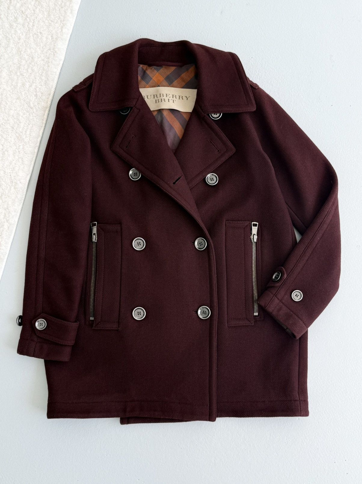 Burberry Burberry Brit Burgundy Wool Peacoat Double Breasted Coat Size S / US 4 / IT 40 - 4 Thumbnail