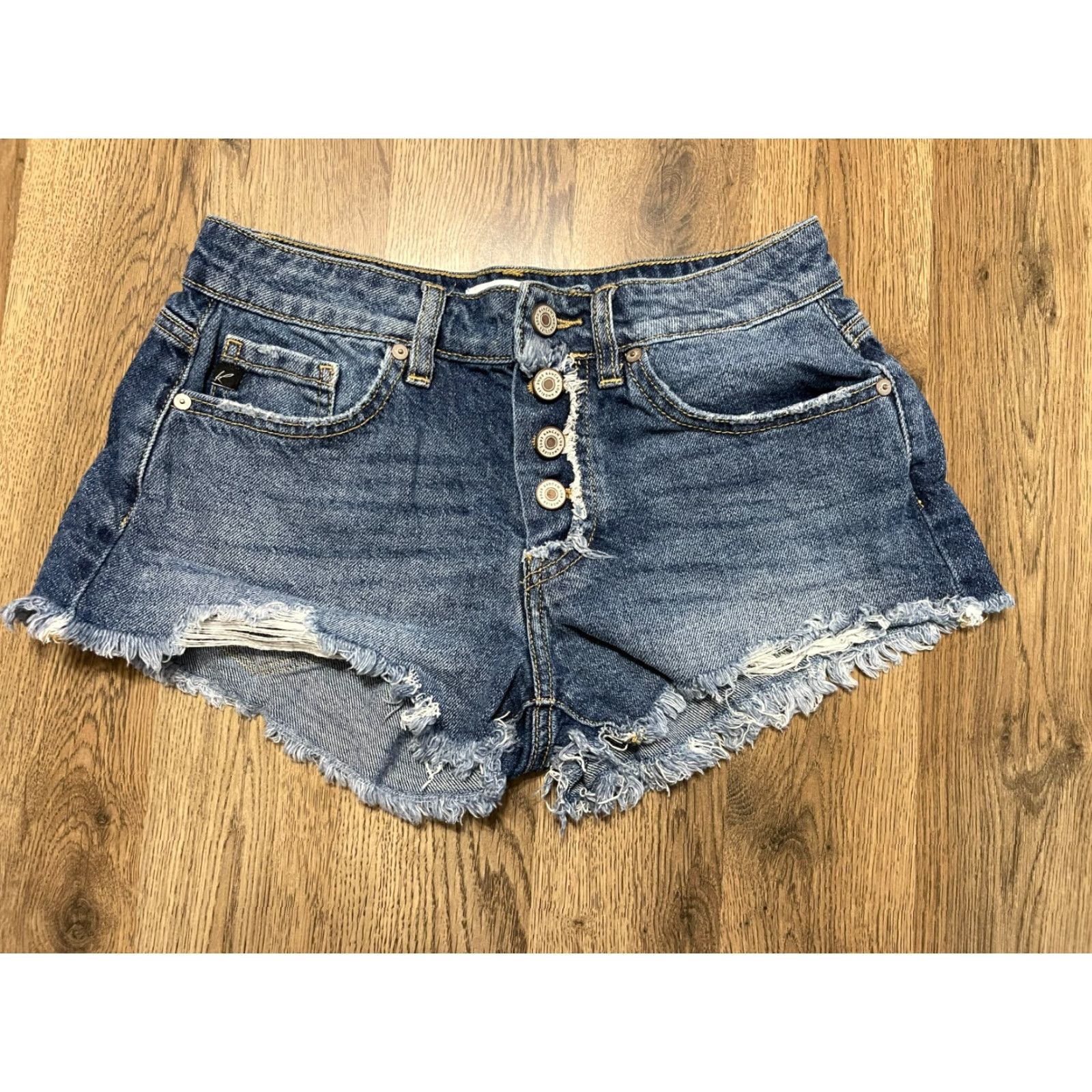 Vintage KanCan Shorts Women S Blue Denim Frayed Hem Button Fly Casual Modern 2.0 in. Inseam Regular Size 28" / US 6 / IT 42 - 2 Thumbnail
