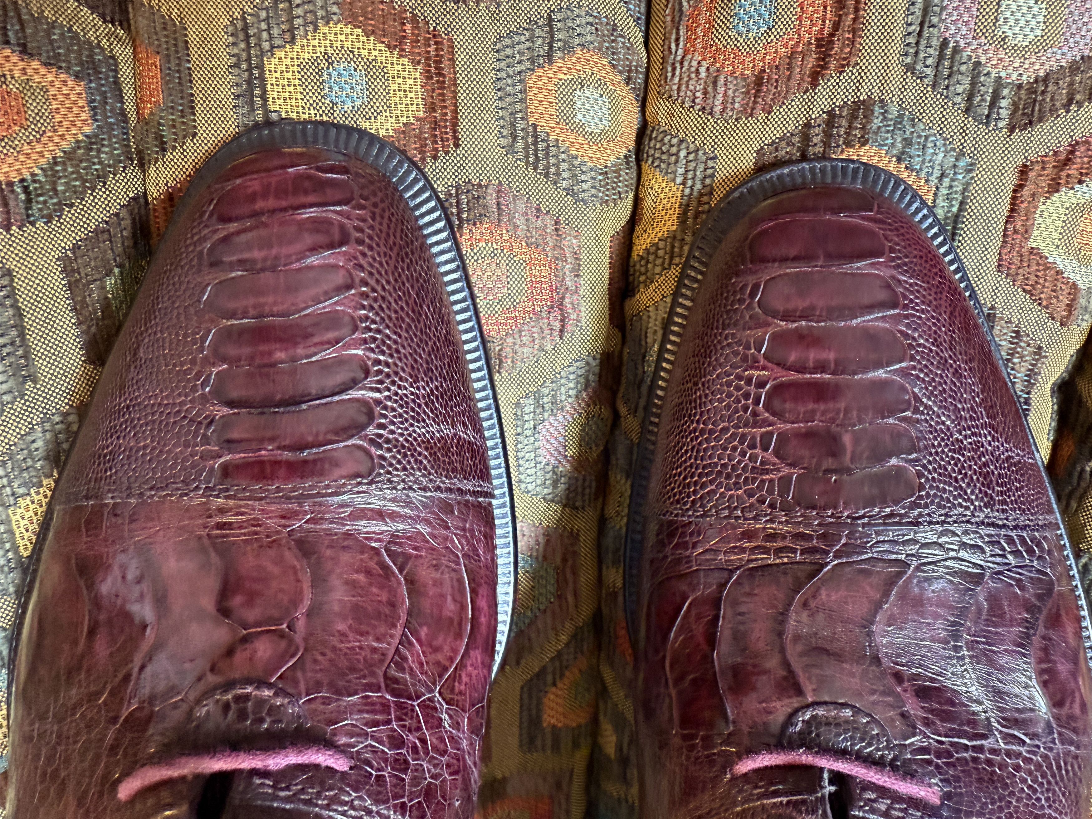 David Eden SALOMON ostrich leg cap-toe oxfords in wine +box, bag, trees Size US 9.5 / EU 42-43 - 3 Thumbnail