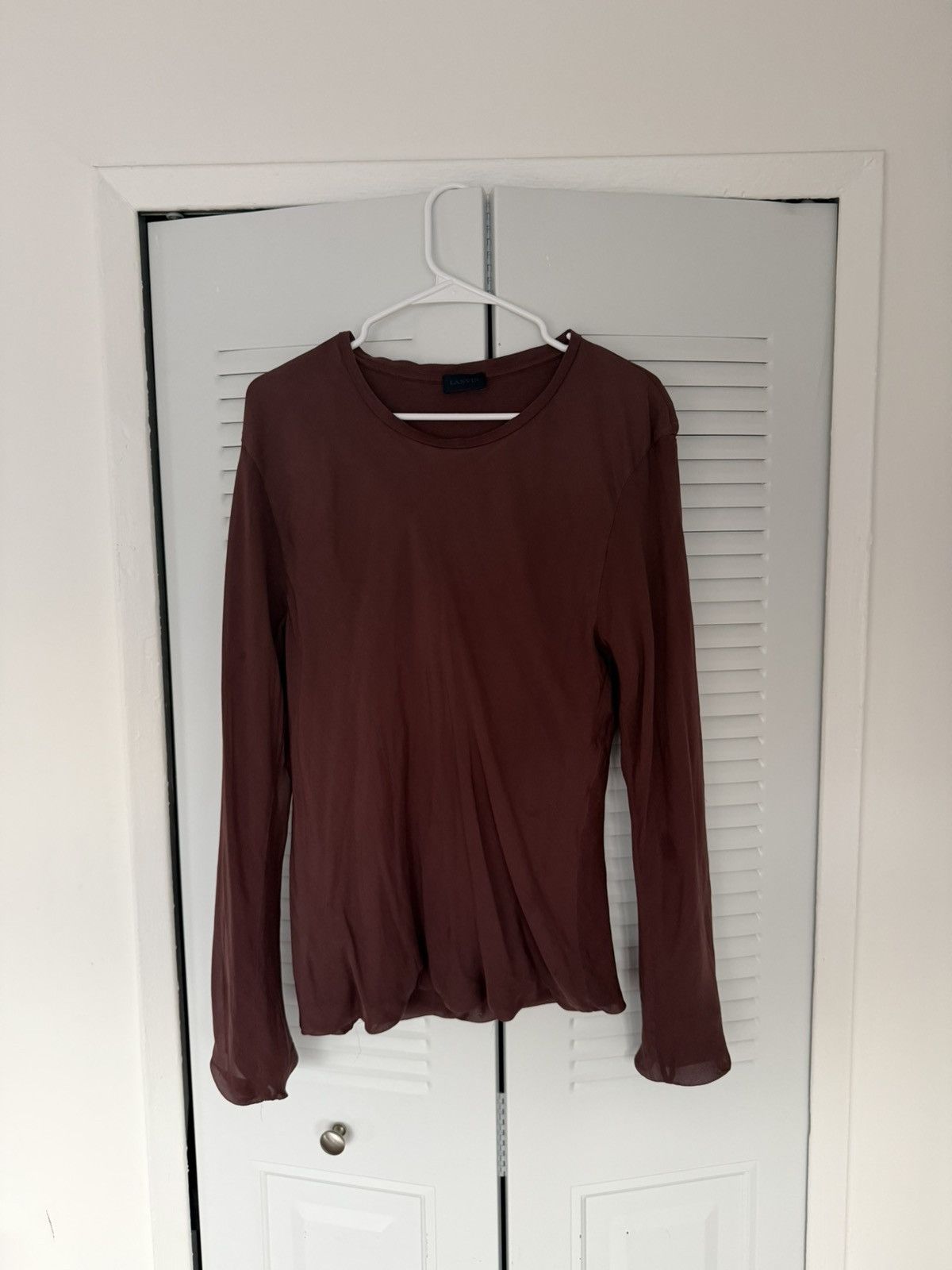 Lanvin Lanvin Burgundy Sheer Silk Long Sleeve Tee Size US M / EU 48-50 / 2 - 3 Thumbnail
