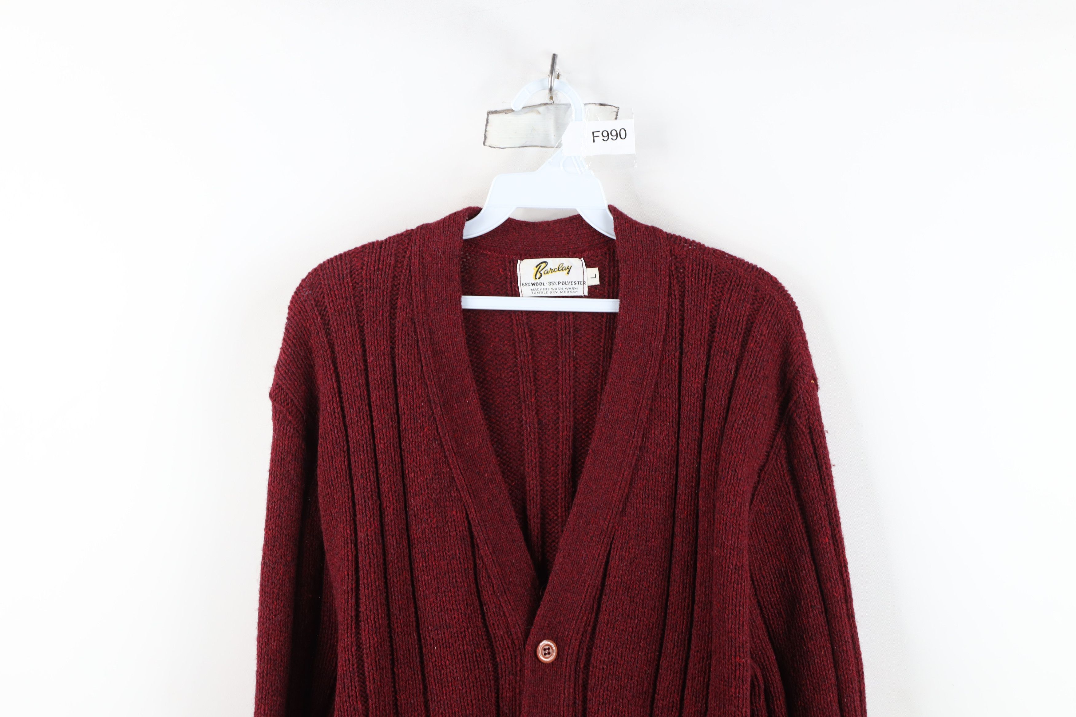 Vintage Vintage 60s Streetwear Ribbed Knit Cardigan Sweater Red USA Size US L / EU 52-54 / 3 - 2 Thumbnail