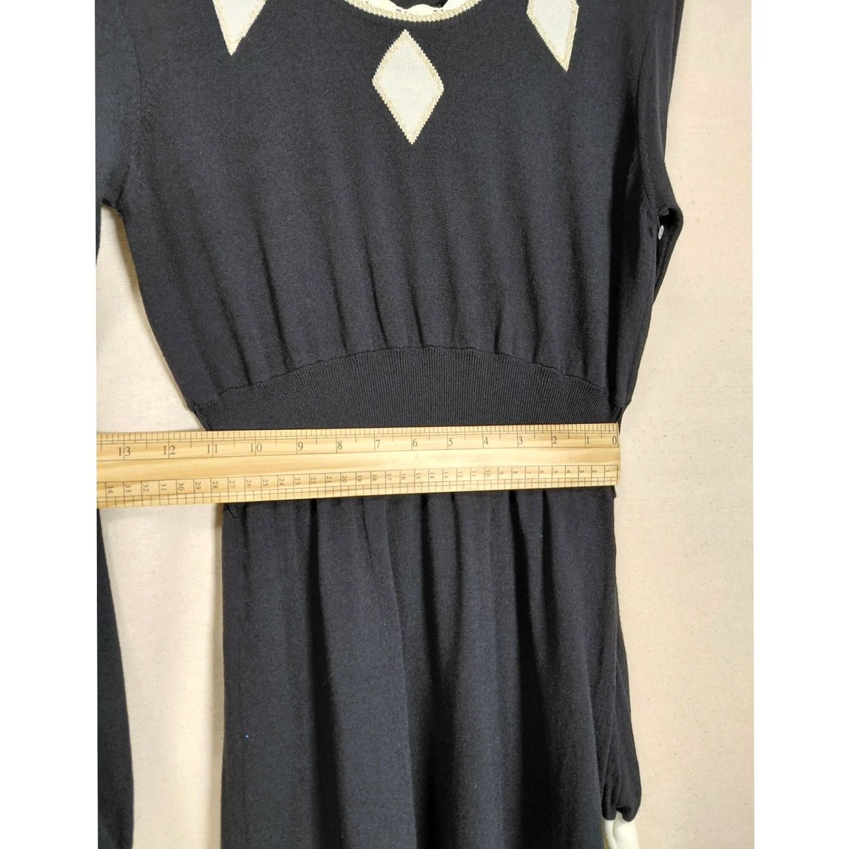 Vintage Alice Temperley for Target Geometric Knit Dress Black White Crew Neck Long Sleeve L Knee Length Women Size L / US 10 / IT 46 - 6 Thumbnail