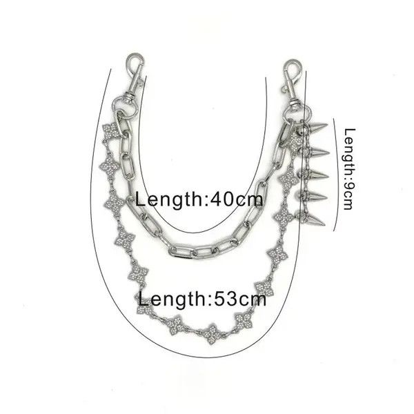 Jewelry Silver Chain Punk Spike Wallet Chain, Double Layer Size ONE SIZE - 5 Thumbnail