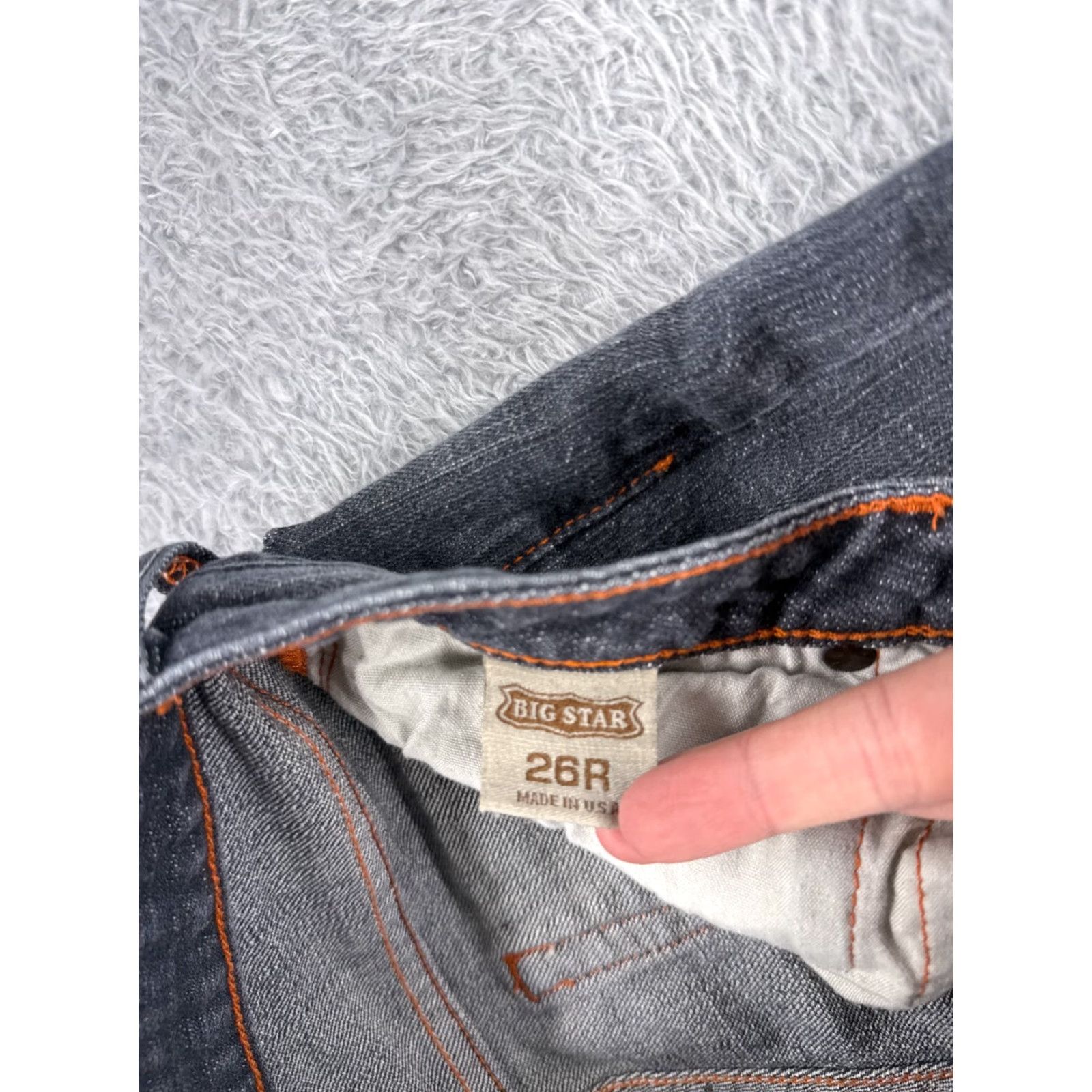Vintage BIG STAR Jeans Women 26 Gray Denim Bootcut Low US Made Cotton 26x33 Distressed Embroidered Zipper 5-Pocket Regular Size 26" / US 2 / IT 38 - 7 Thumbnail
