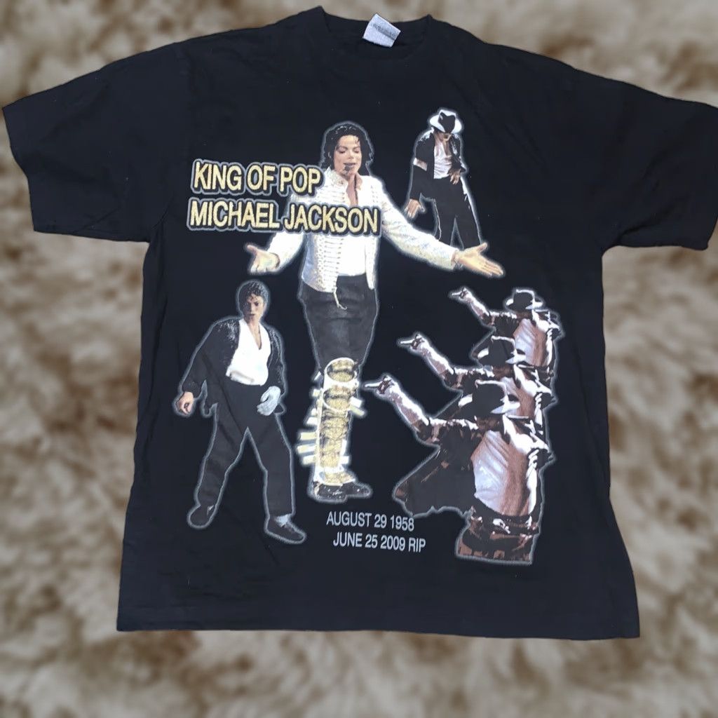VINTAGE Michael Jackson King of Pop memorial T-Shirt Men XL Black Adult XL Pop Shirt Mens