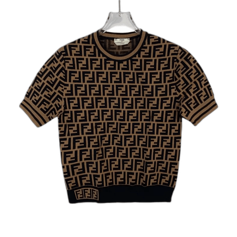 Fendi Fendi Brown Logo Knit Short Sleeve Top Size S / US 4 / IT 40 - 1 Thumbnail