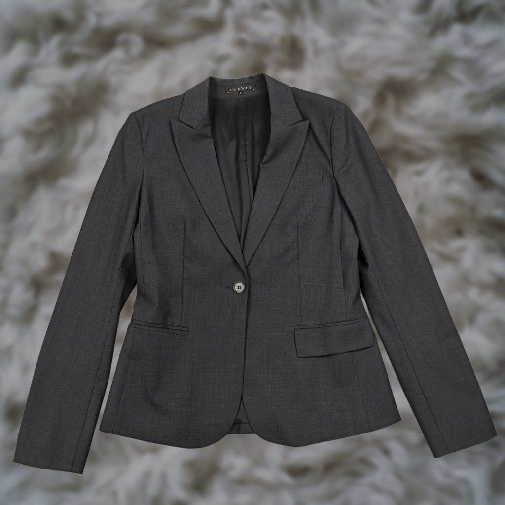 Theory Theory Blazer Womens 6 Gray One-Button Notch Lined Tailored Wool Blend Workwear Jacket Size M / US 6-8 / IT 42-44 - 1 Thumbnail