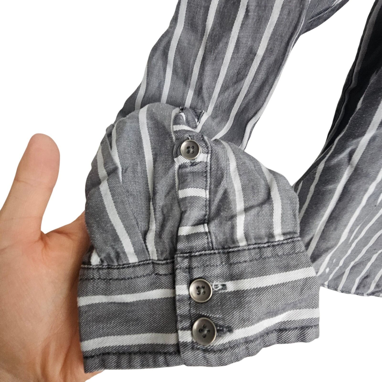 Torrid Torrid Blouse Women 0X Gray White Striped LS Button Casual Size XL / US 12-14 / IT 48-50 - 4 Thumbnail