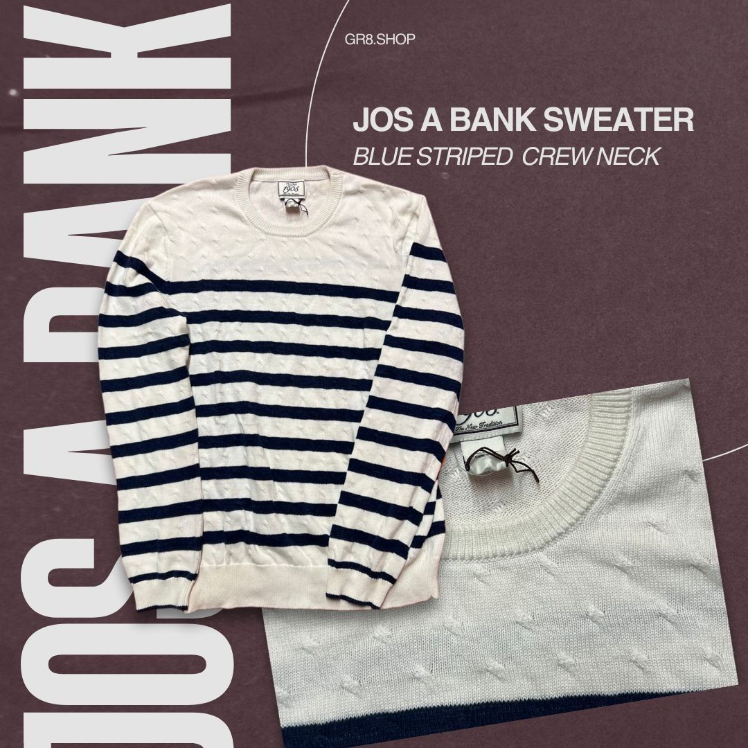 Other Jos A Bank 1905 Mens Large Blue Striped Crew Neck Sweater Co Size L / US 10 / IT 46 - 1 Thumbnail