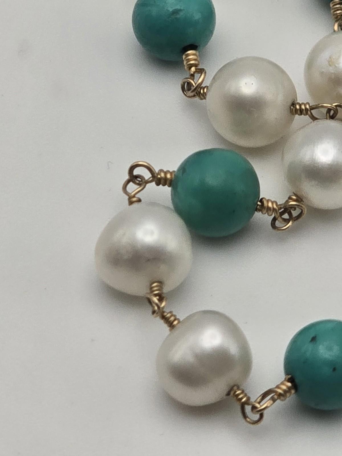 The Unbranded Brand 14k yellow gold Wire Necklace – Pearls & Turquoise Beads 21g Size ONE SIZE - 5 Thumbnail