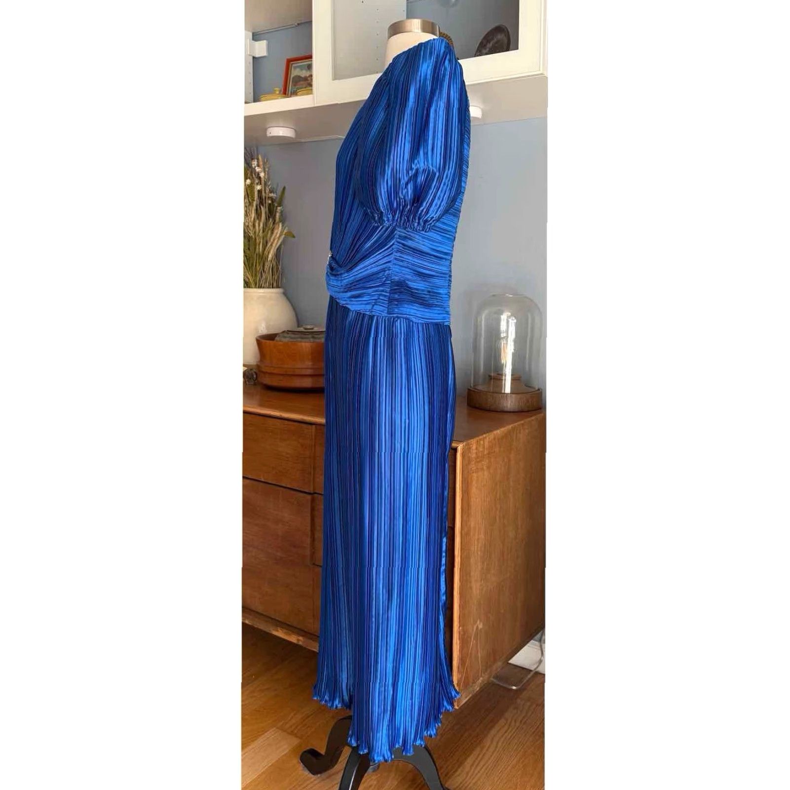 Vintage VINTAGE Nuit Pleated Cocktail Party Dress Puff Sleeves Blue Rhinestone 80s Beaded Eveningwear Size 6 Womens Size M / US 6-8 / IT 42-44 - 2 Thumbnail