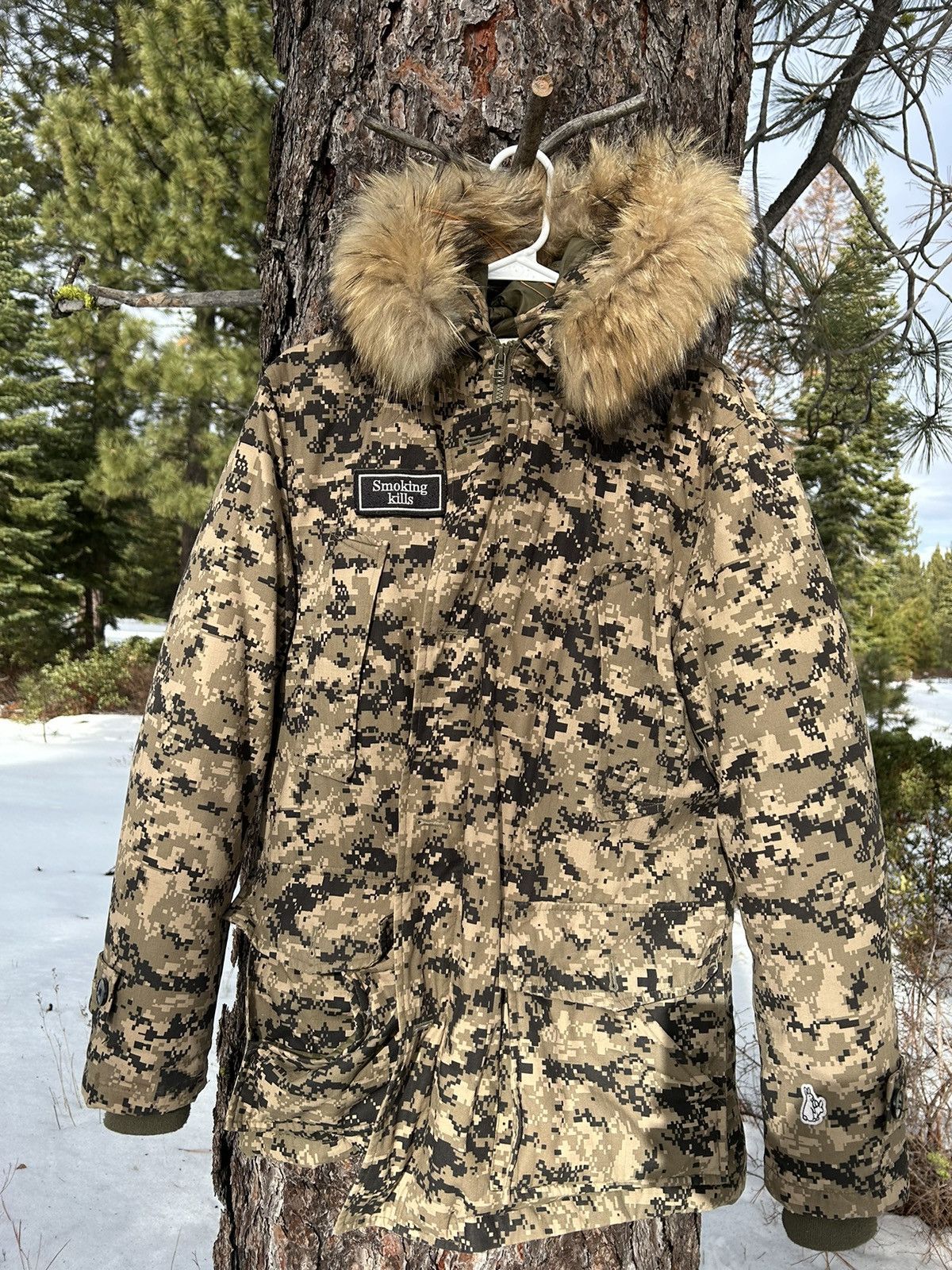 image of Fr2 Fxxking Rabbits Smoking Kills Camo Parka in Digi Camo, Men's (Size Medium)