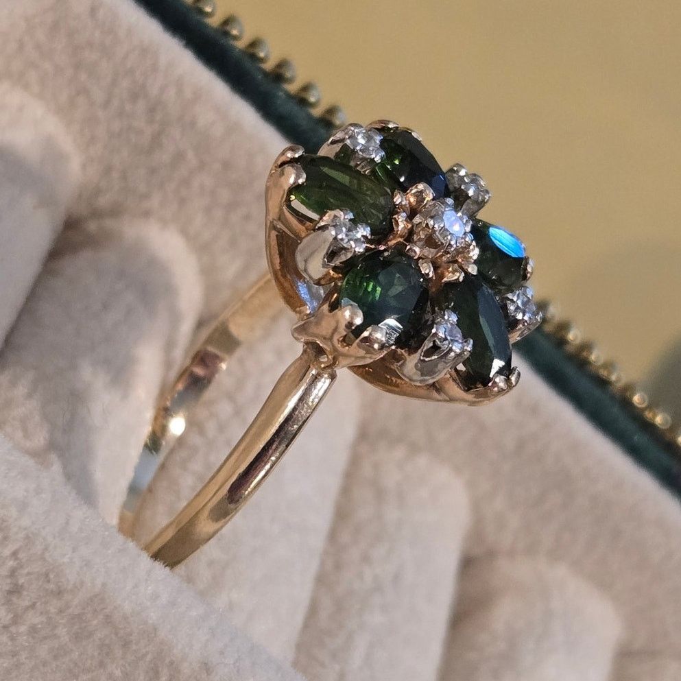 Hysteric Glamour 14K Yellow Gold Green Tourmaline & Diamond Daisy Cluster Size ONE SIZE - 16 Thumbnail