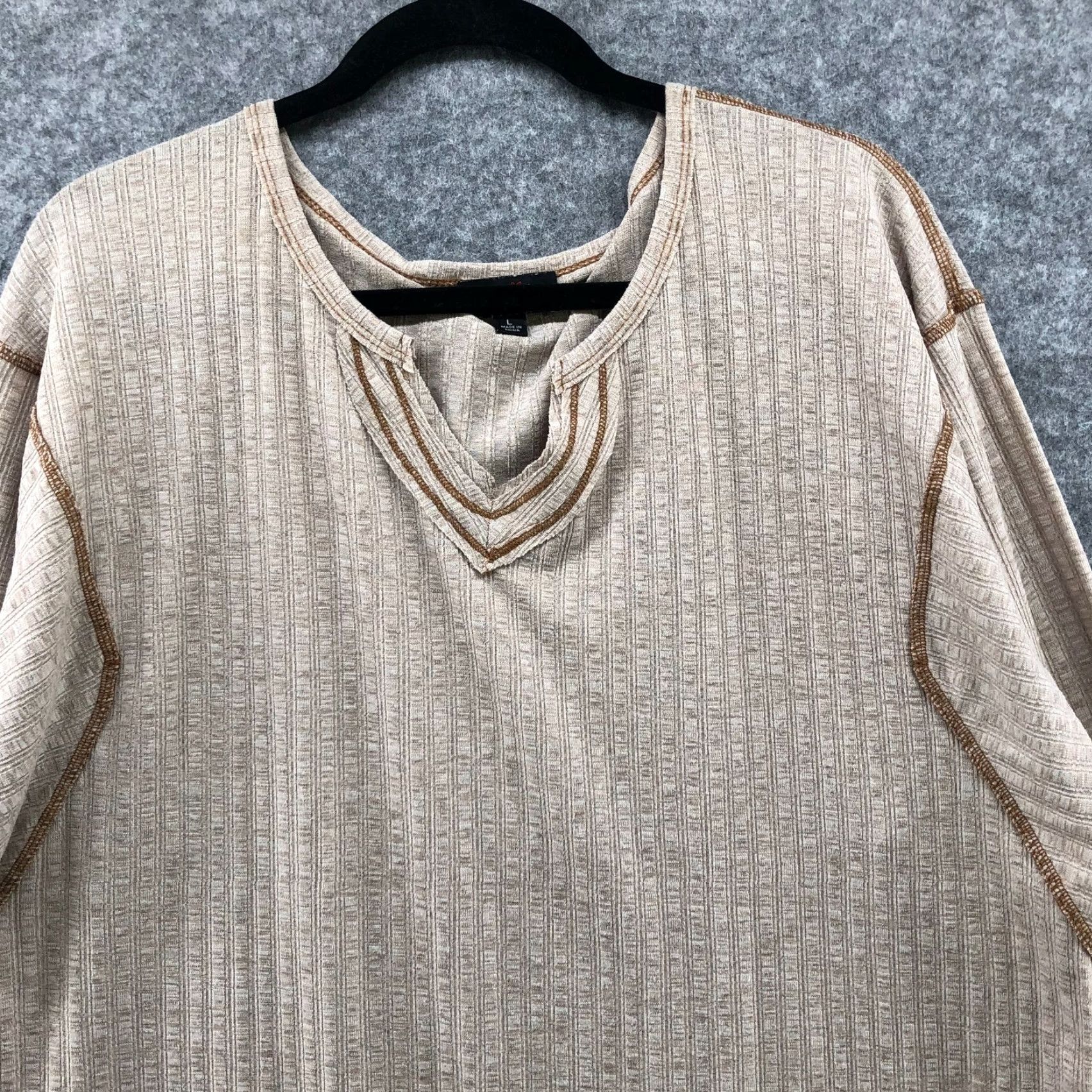 Vintage Gigio USA Oversized Tunic Boho Long Sleeve Top Beige Ribbed Womens L Shirt Size L / US 10 / IT 46 - 3 Thumbnail