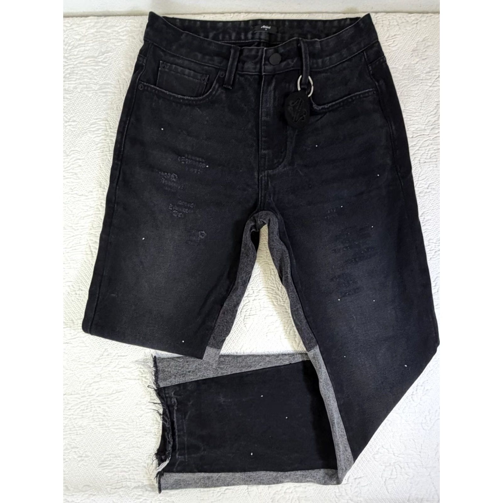 Gramicci AMICCI Jeans Contrast Side Panel Straight Denim Black/Grey 32x32 Distressed Raw Hem Patchwork Men Regular Size US 32 / EU 48 - 2 Thumbnail