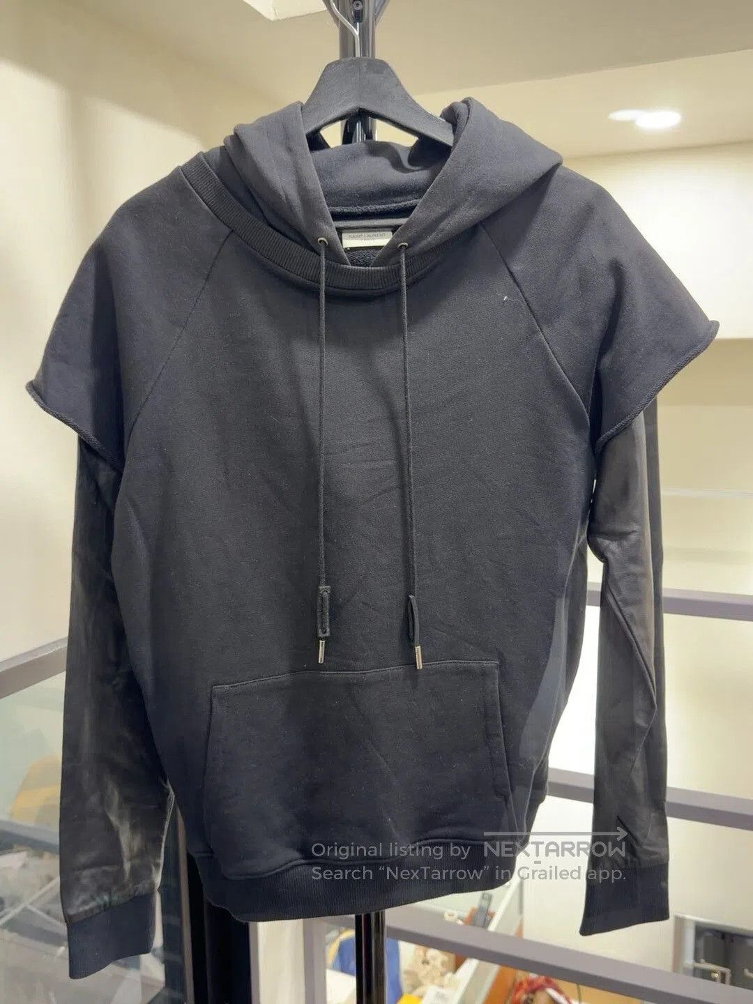 Saint Laurent Paris Saint Laurent Black Leather Sleeve Sweatshirt. Size US L / EU 52-54 / 3 - 1 Thumbnail