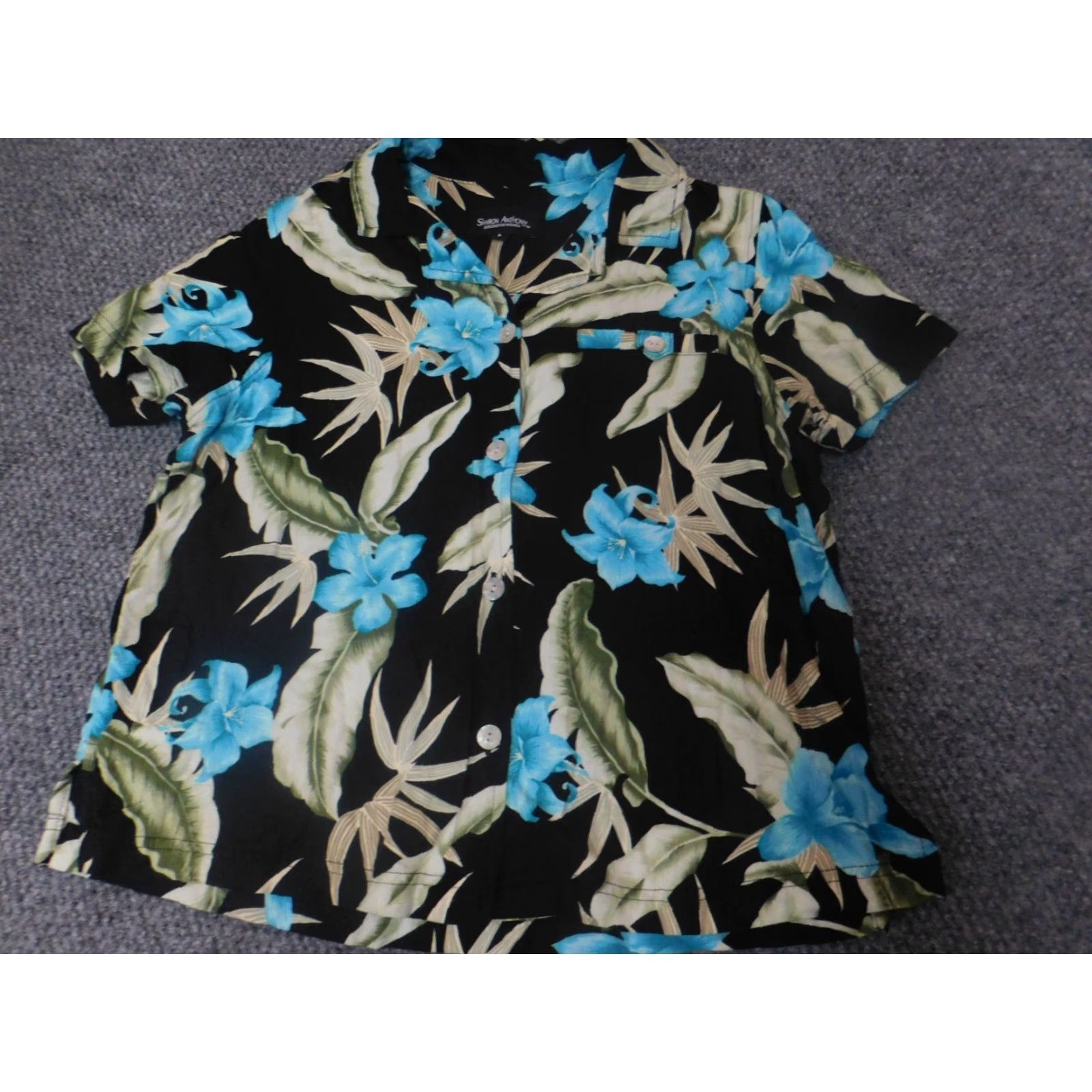 Vintage Sharon Anthony Womens Button-Up Blouse L Blue Floral Long Sleeve Crew Neck Casual Everyday Regular Stretch Size L / US 10 / IT 46 - 3 Thumbnail