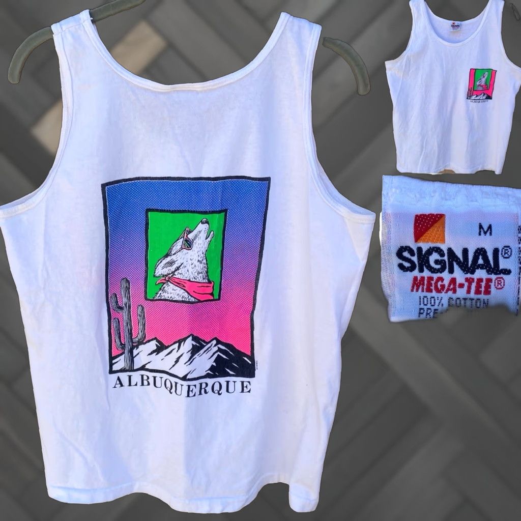 Vintage VINTAGE Albuquerque Coyote Howling Southwestern Neon Graphics Tank Top 80s 90s M Size US M / EU 48-50 / 2 - 1 Thumbnail